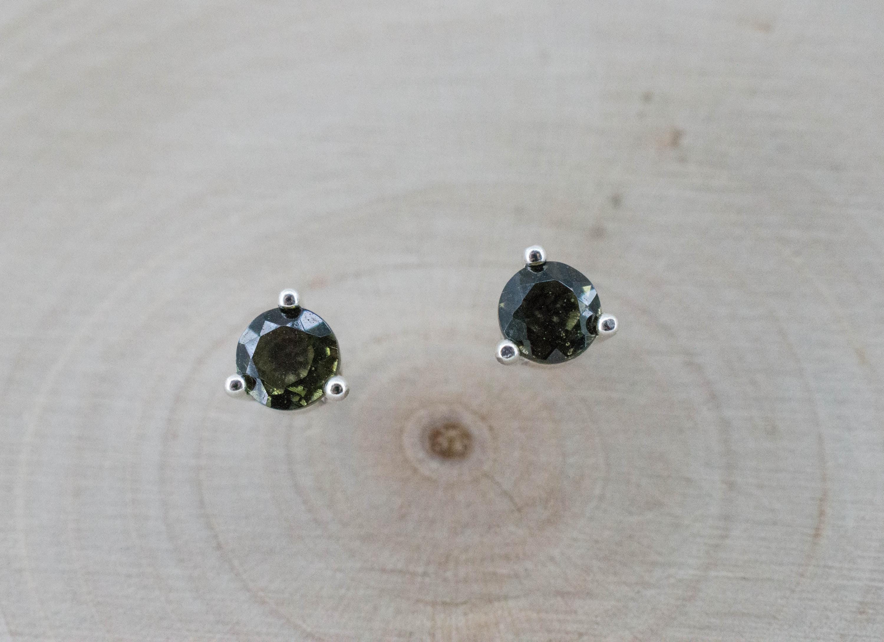 Moldavite Earrings; Natural Untreated Czech Republic Moldavite; 0.455cts - Mark Oliver Gems