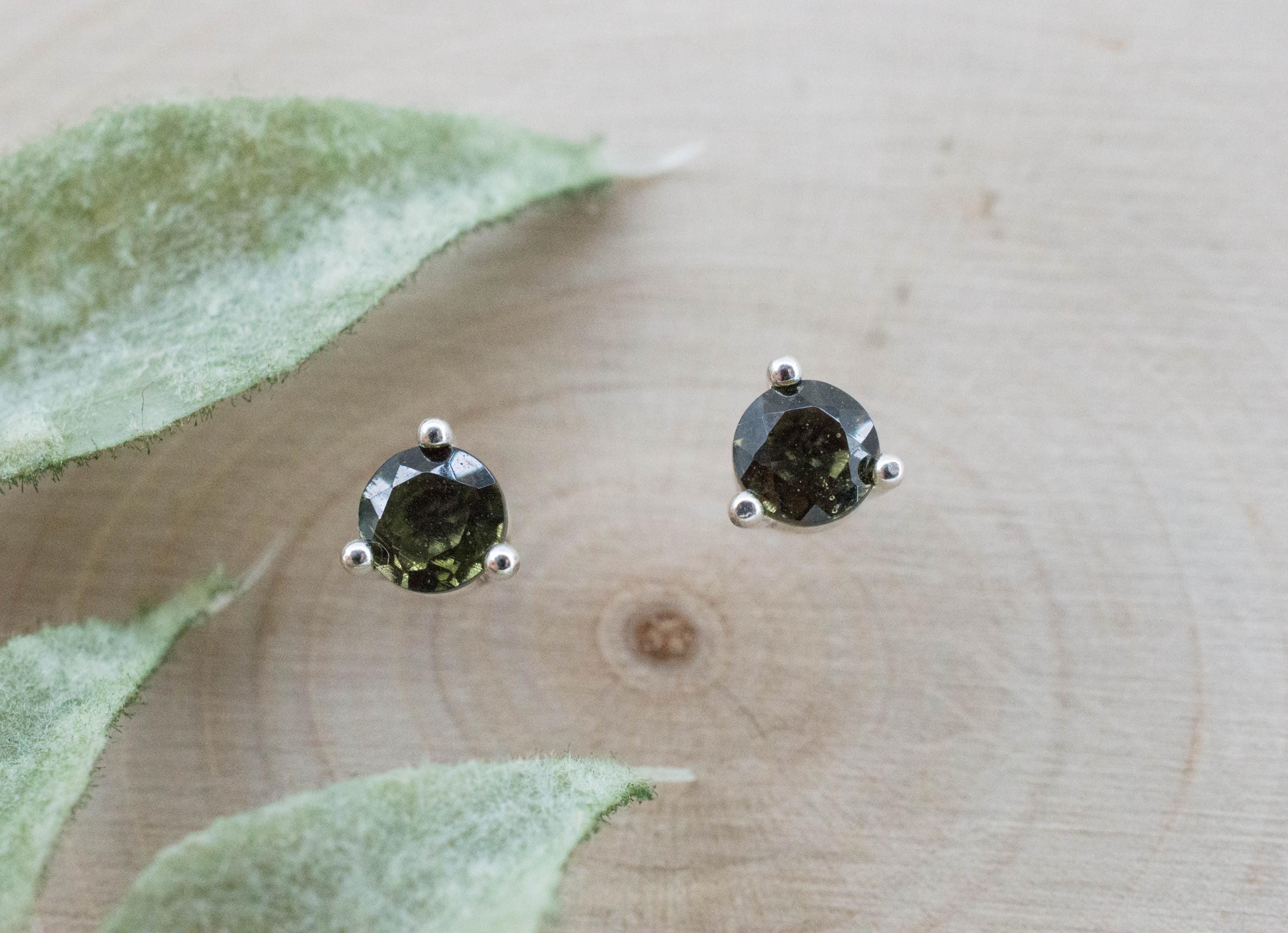 Moldavite Earrings; Natural Untreated Czech Republic Moldavite; 0.455cts