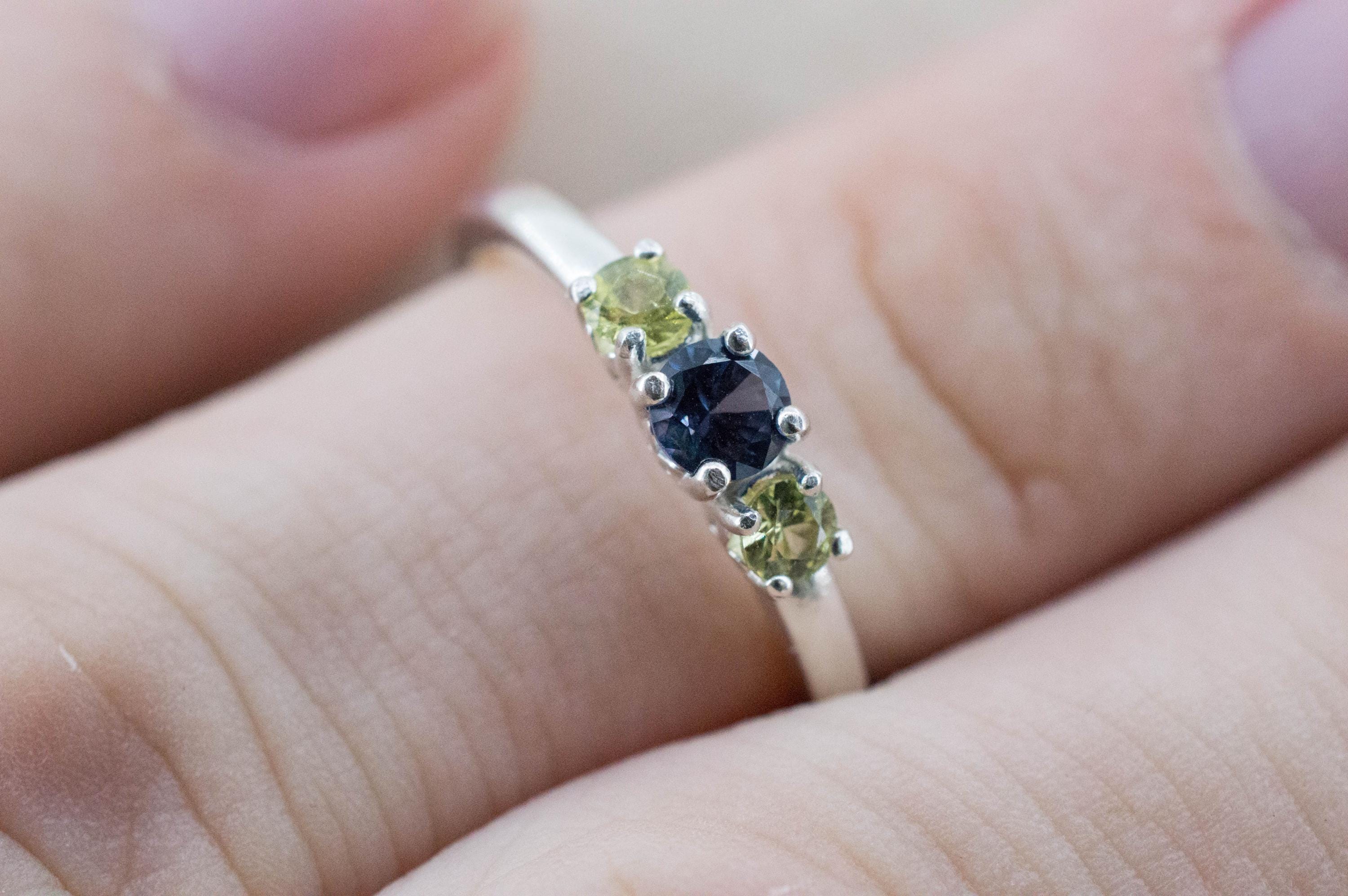 Blue Spinel and Mali Garnet Ring, Natural Untreated Sri Lanka Blue Spinel