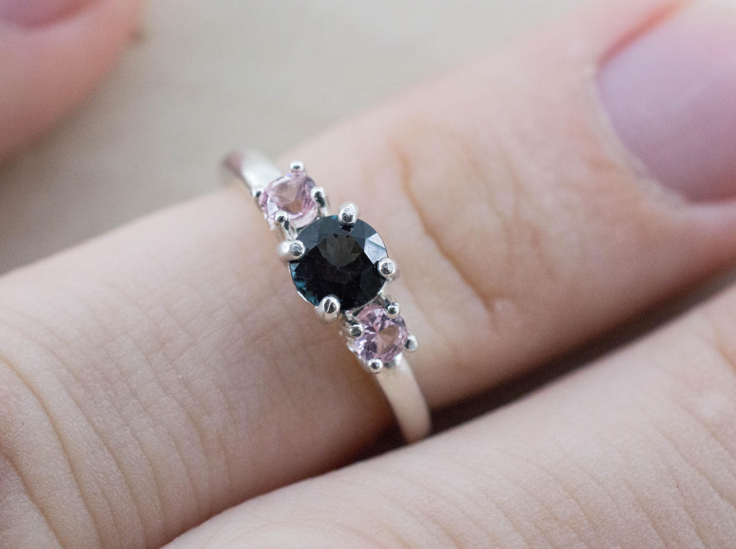 Blue Spinel and Tourmaline Ring, Natural Untreated Sri Lanka Blue Spinel