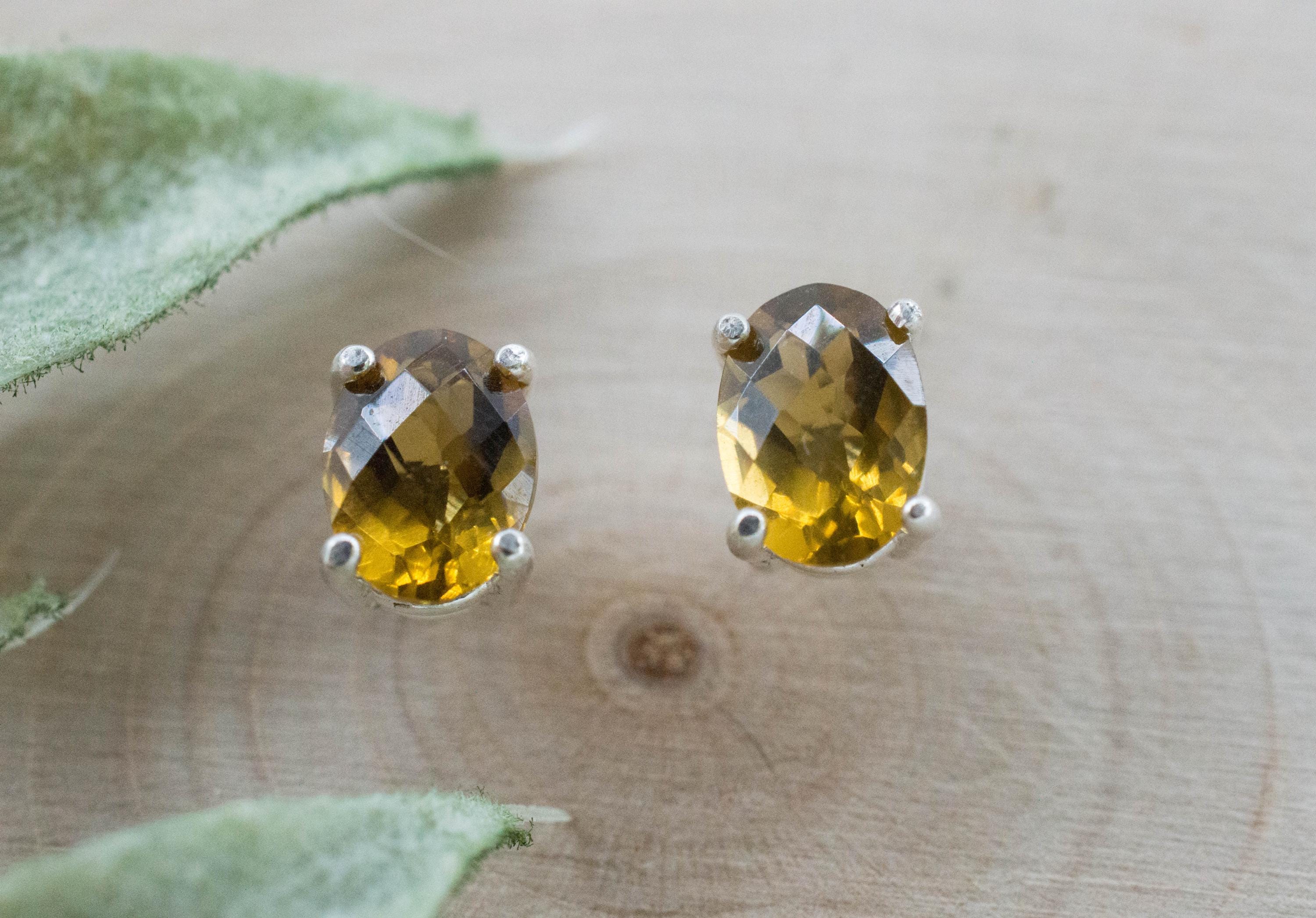 Whiskey Quartz Earrings; Natural Untreated Brazilian Quartz; 1.440cts