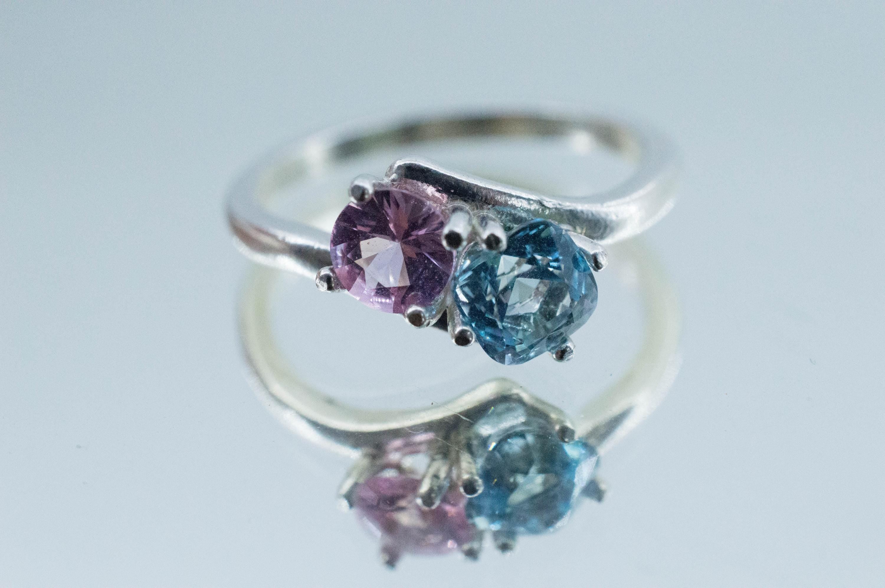 Aquamarine and Pink Spinel Ring, Natural Untreated Mozambique Aquamarine and Spinel