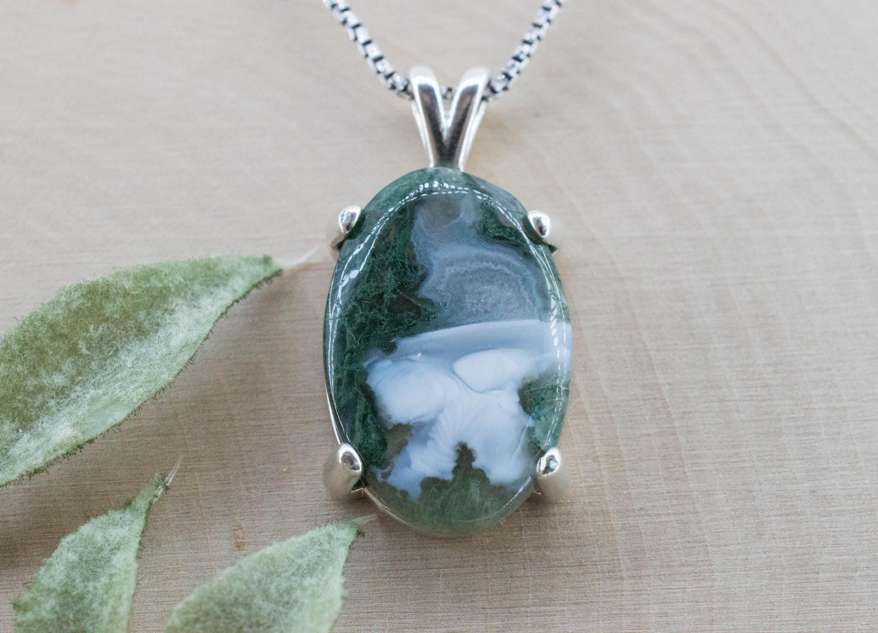 Green Moss Agate Pendant, Natural Untreated India Moss Agate; 15.125cts