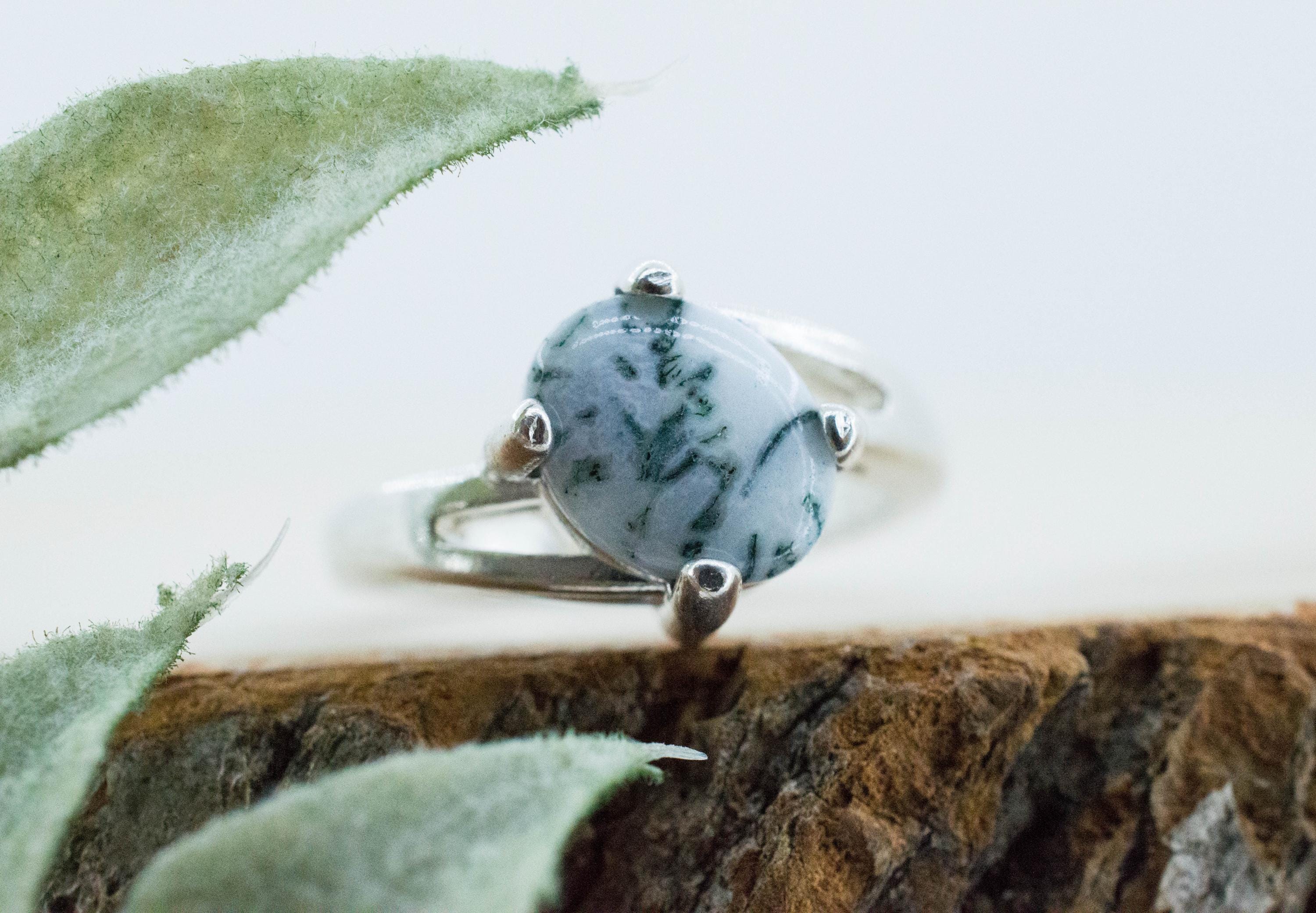 Tree Agate Ring; Natural Untreated Brazil Dendritic Agate; 1.640cts