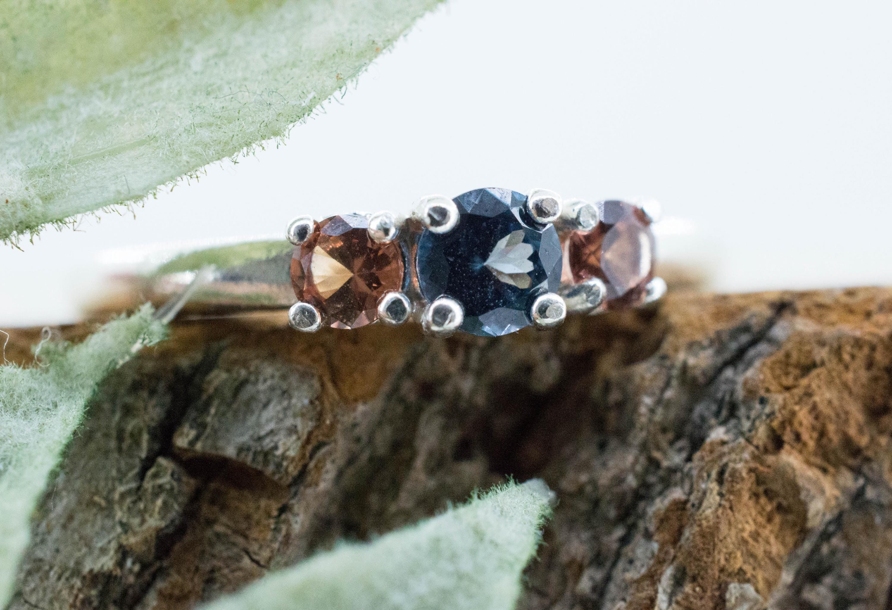 Spinel Ring, Natural Untreated Sri Lanka Blue and Orange Spinel