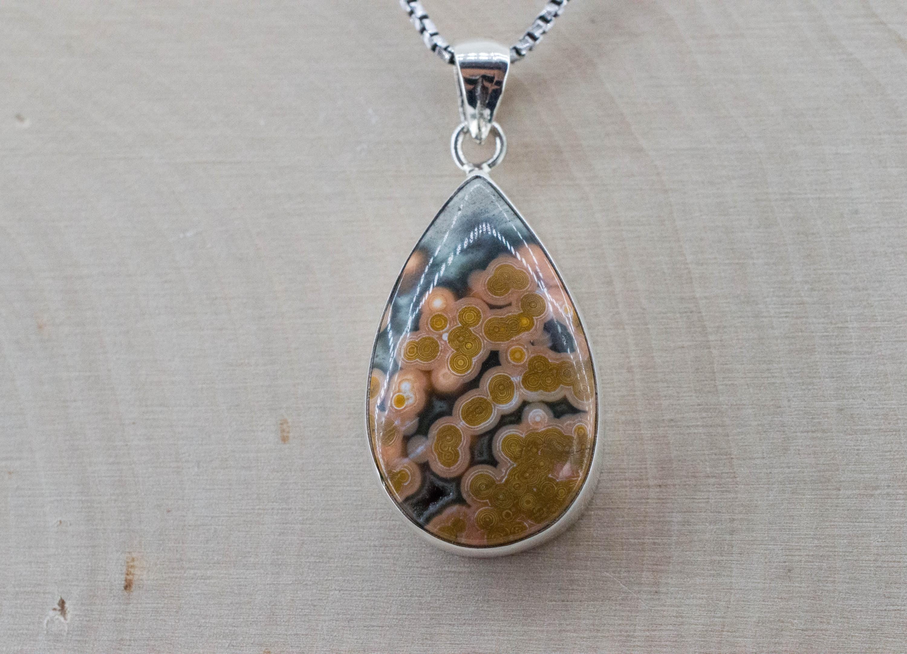 Ocean Jasper Pendant; Natural Untreated Madagascar Jasper; 28x18mm
