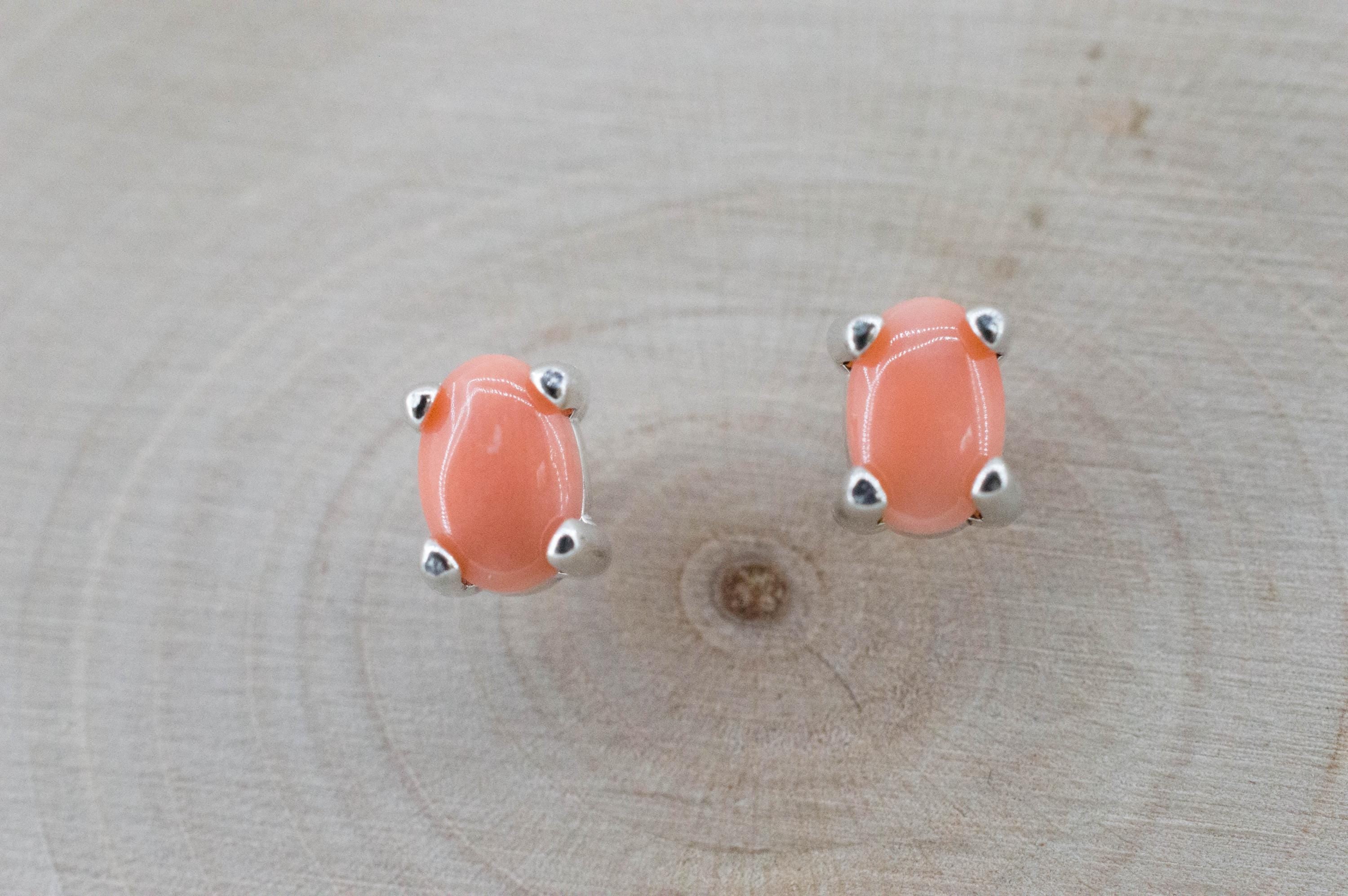Precious Coral Earrings; Genuine Untreated Taiwan Angelskin Coral; 0.890cts - Mark Oliver Gems