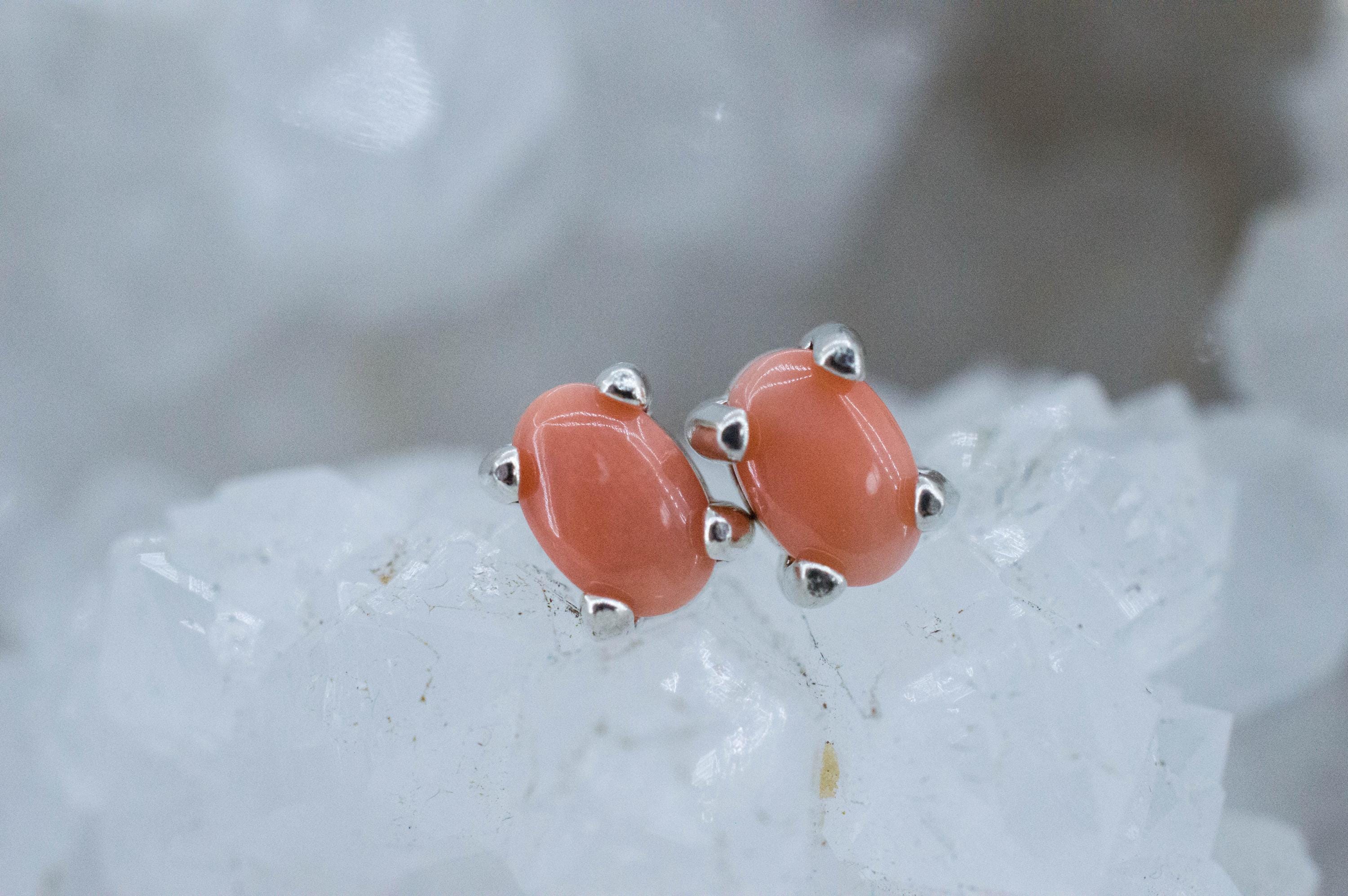 Precious Coral Earrings; Genuine Untreated Taiwan Angelskin Coral; 0.890cts