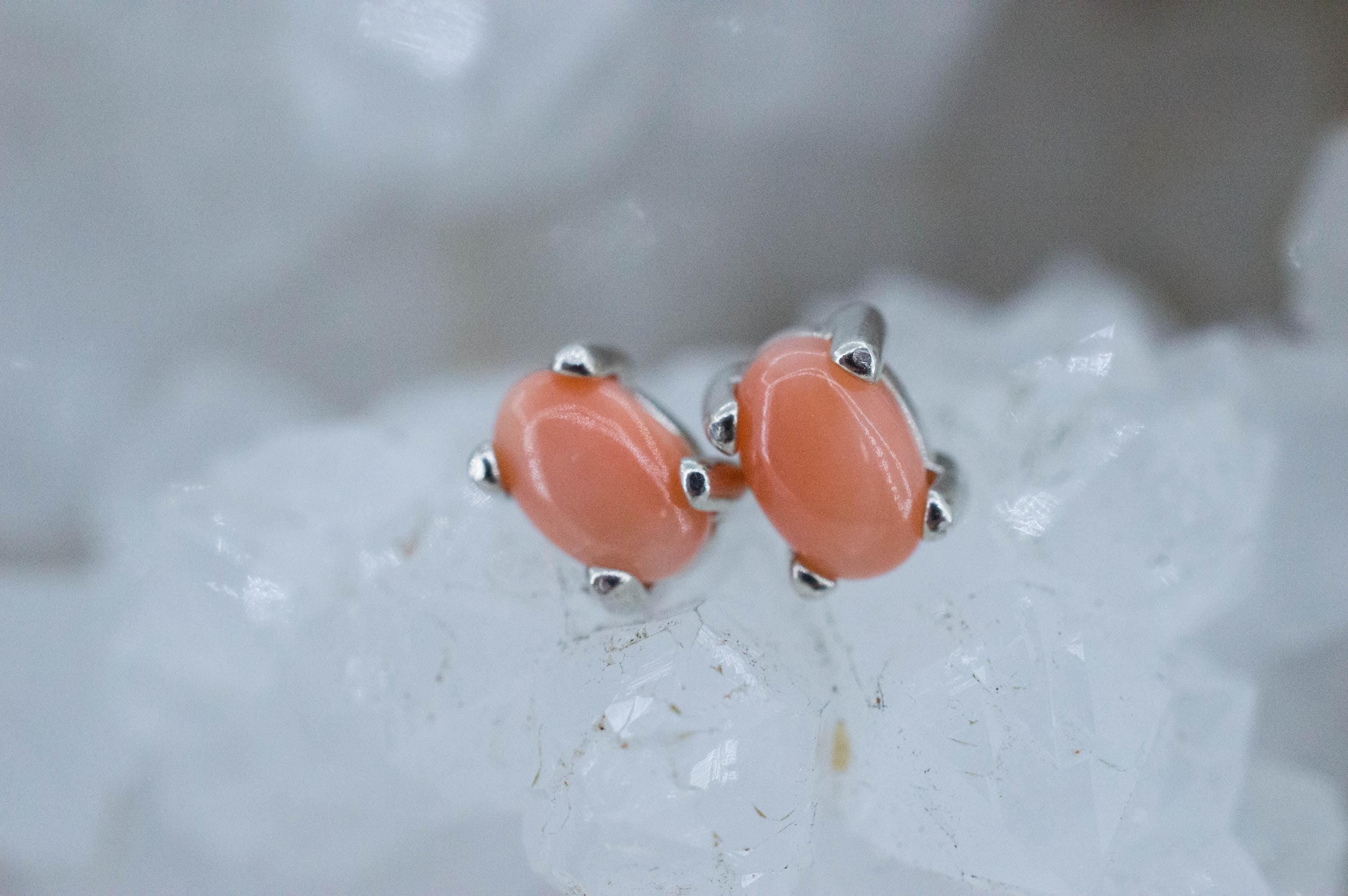 Precious Coral Earrings; Genuine Untreated Taiwan Angelskin Coral; 0.895cts