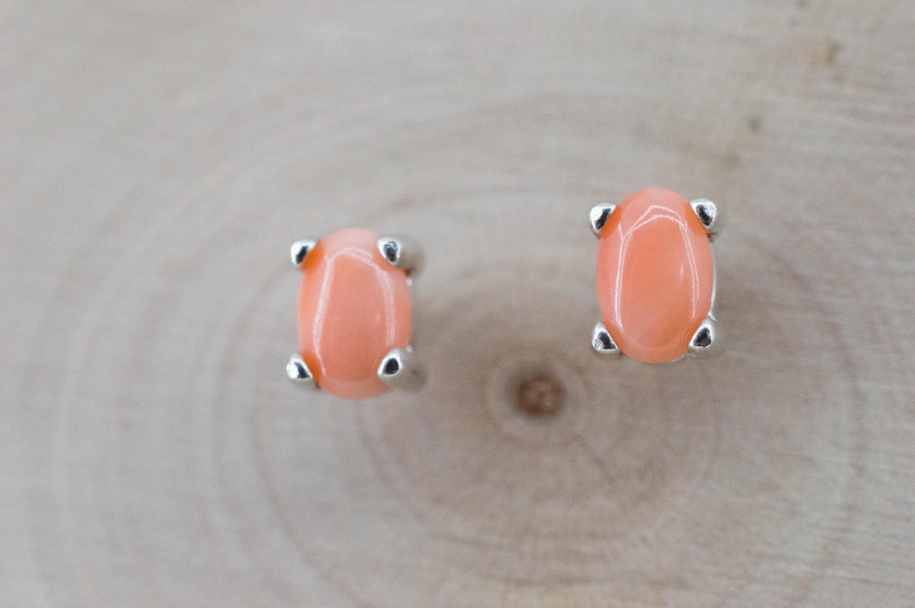 Precious Coral Earrings; Genuine Untreated Taiwan Angelskin Coral; 0.895cts - Mark Oliver Gems