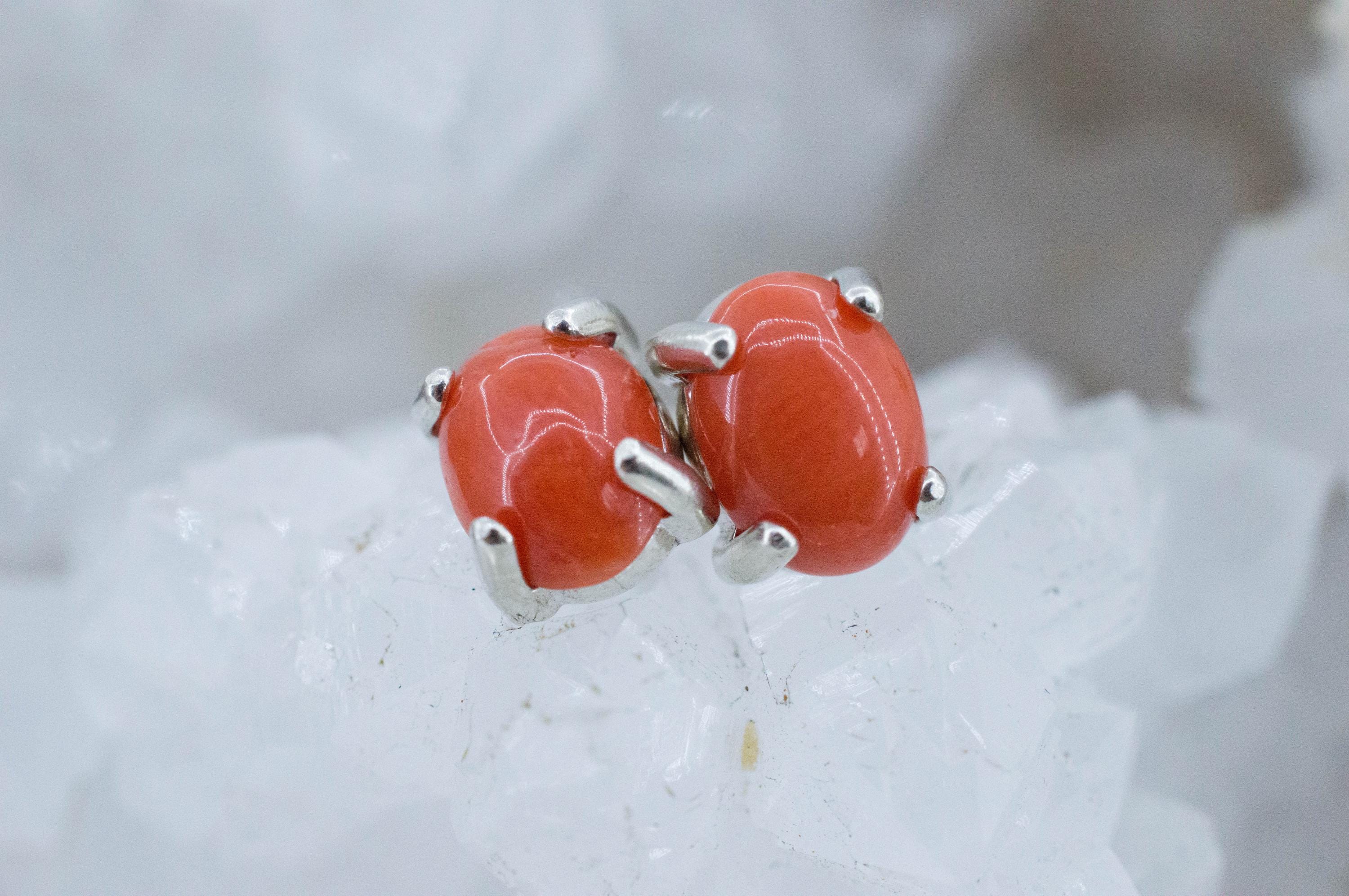 Precious Coral Earrings; Genuine Untreated Taiwan Angelskin Coral; 1.790cts
