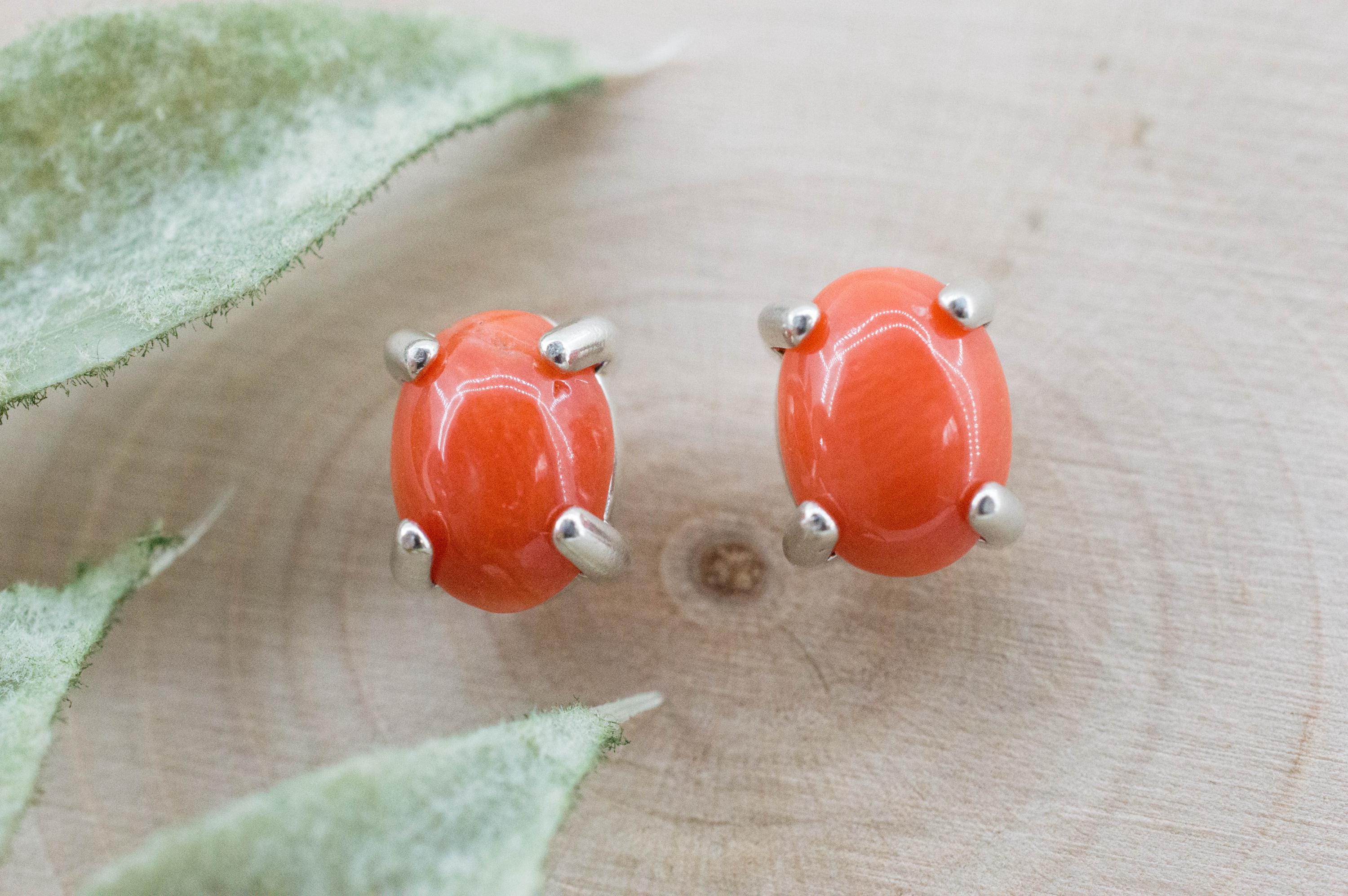 Precious Coral Earrings; Genuine Untreated Taiwan Angelskin Coral; 1.790cts