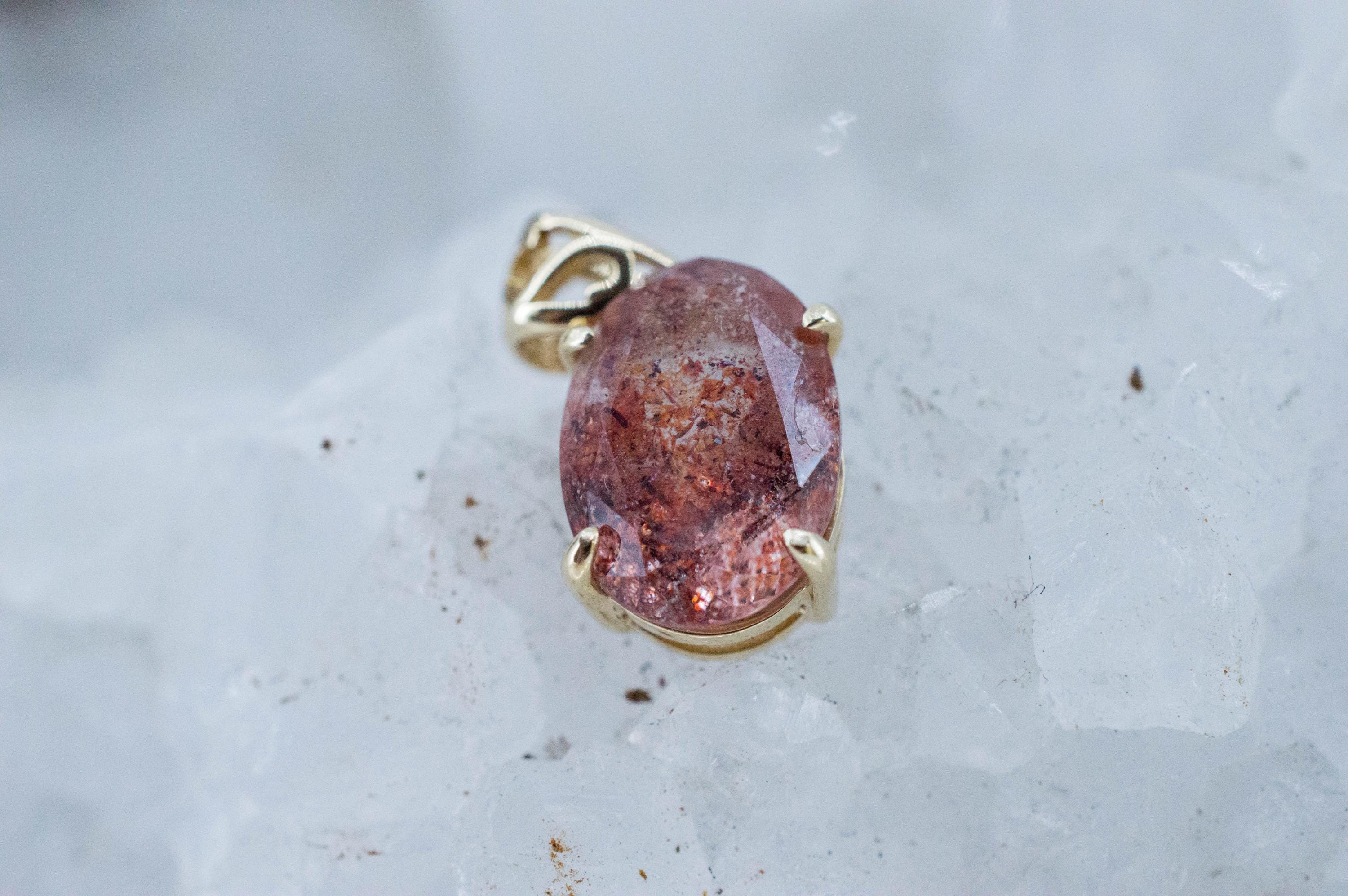 Hematite Quartz Pendant; Natural Untreated Tanzanian Fire and Ice Quartz; 1.965cts