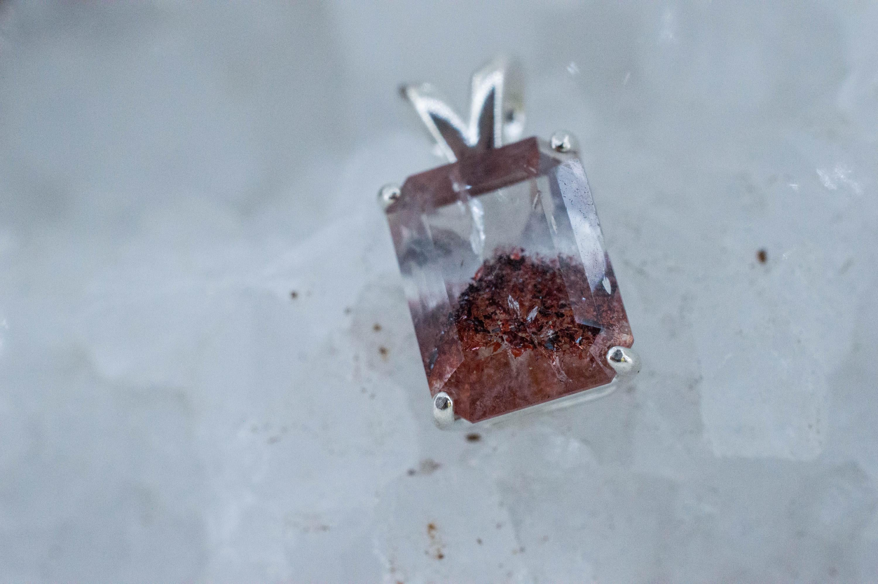 Hematite Quartz Pendant; Natural Untreated Tanzanian Fire and Ice Quartz; 4.325cts