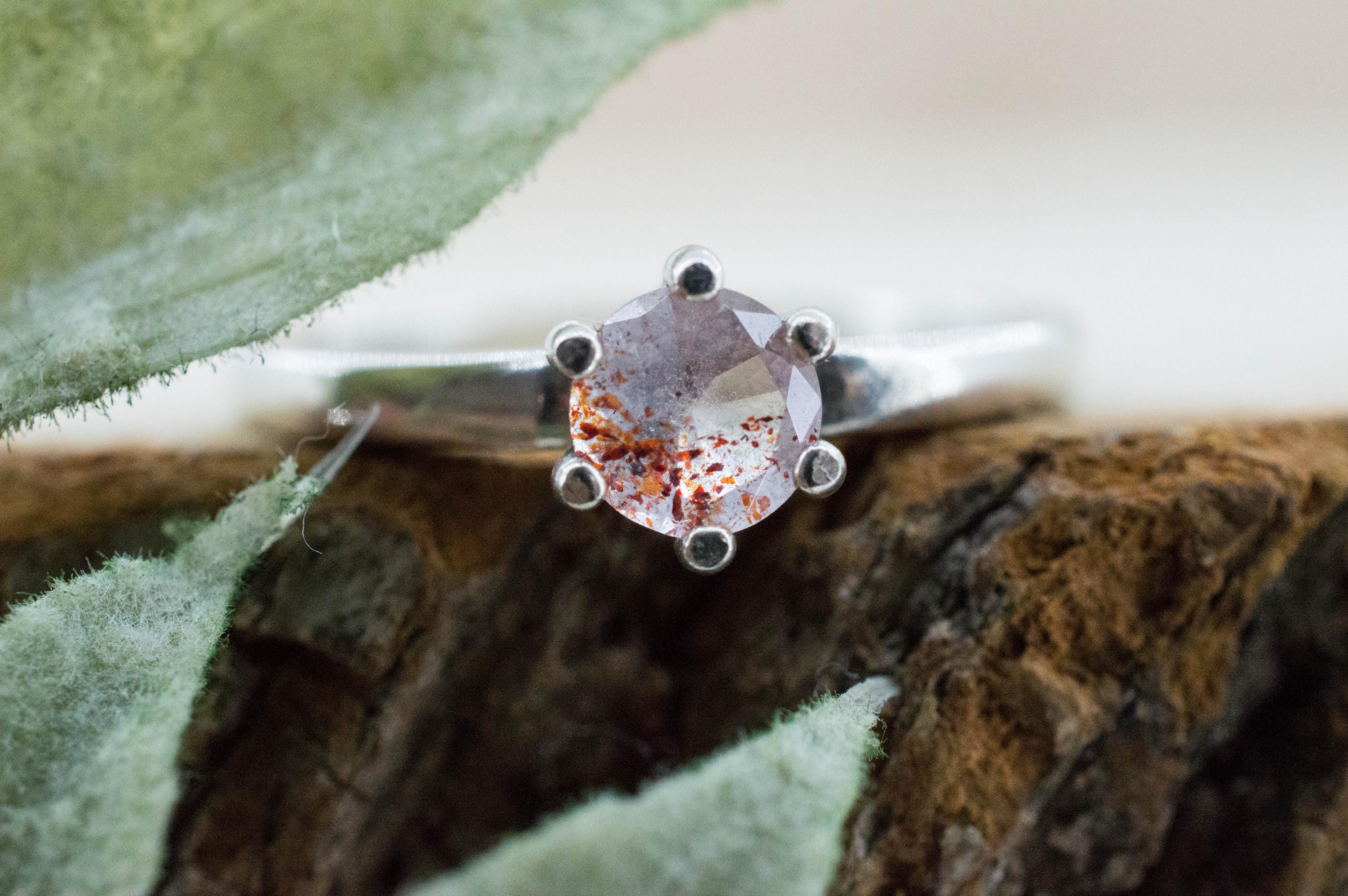 Hematite Quartz Ring; Natural Untreated Tanzania Fire and Ice Quartz; 0.380cts - Mark Oliver Gems