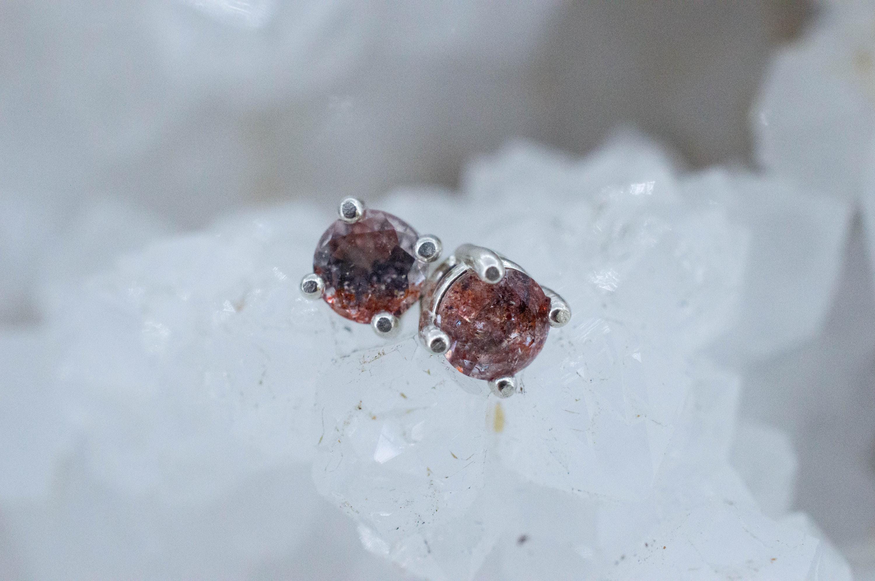 Hematite Quartz Earrings; Natural Untreated Tanzanian Fire and Ice Quartz; 0.590cts