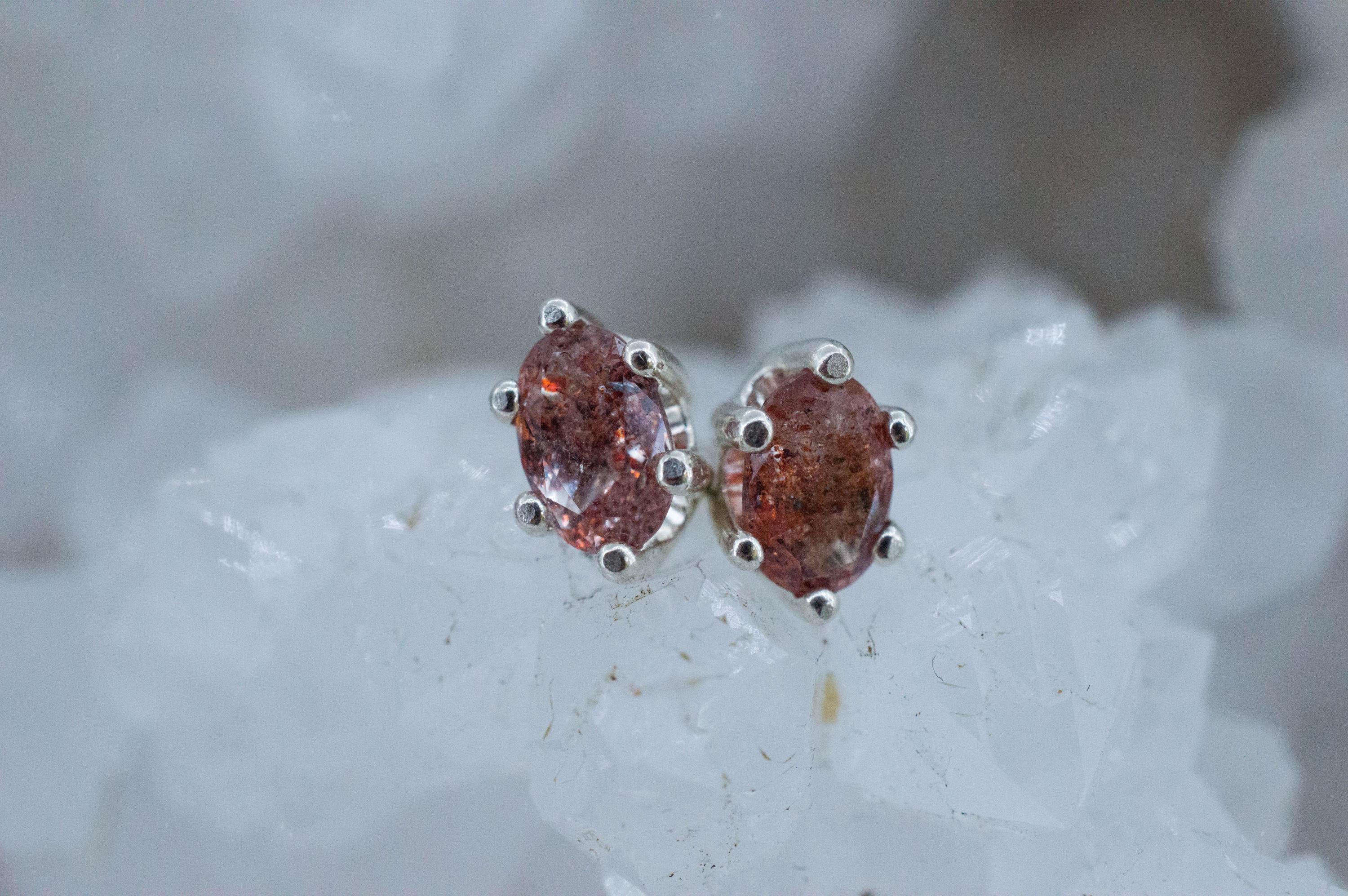 Hematite Quartz Earrings; Natural Untreated Tanzanian Fire and Ice Quartz; 0.770cts