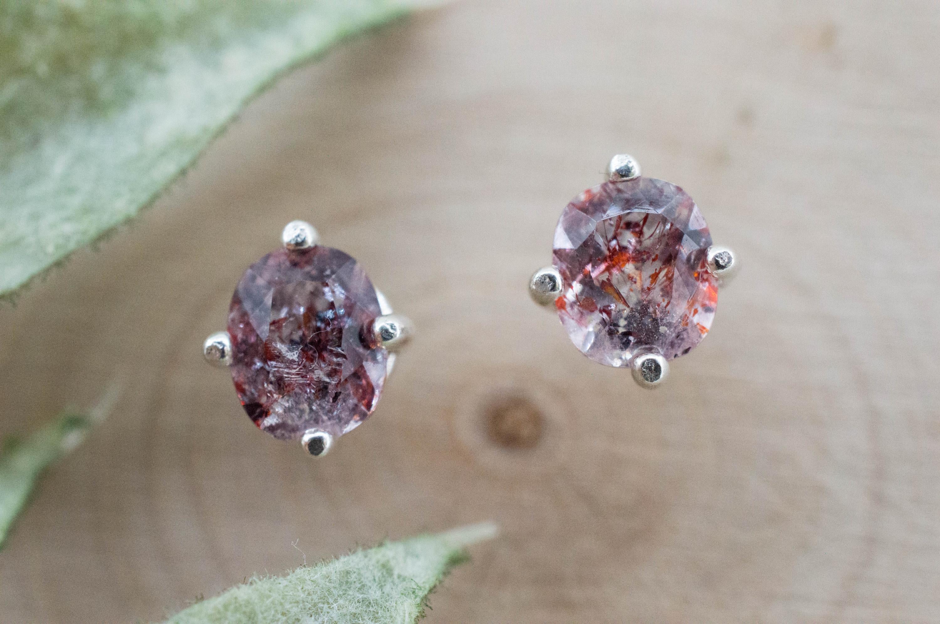 Hematite Quartz Earrings; Natural Untreated Tanzanian Fire and Ice Quartz; 0.950cts