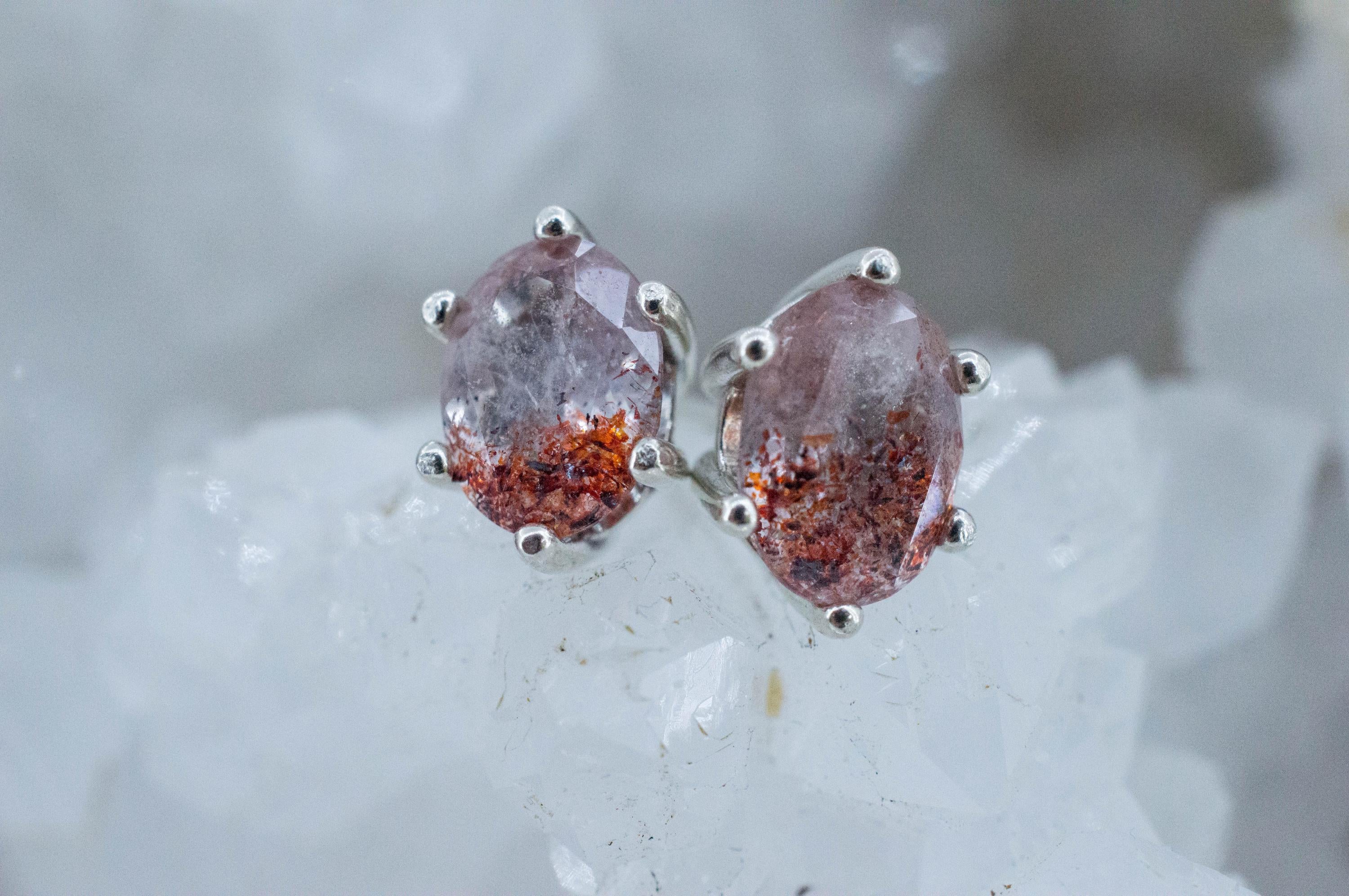 Hematite Quartz Earrings; Natural Untreated Tanzanian Fire and Ice Quartz; 2.340cts