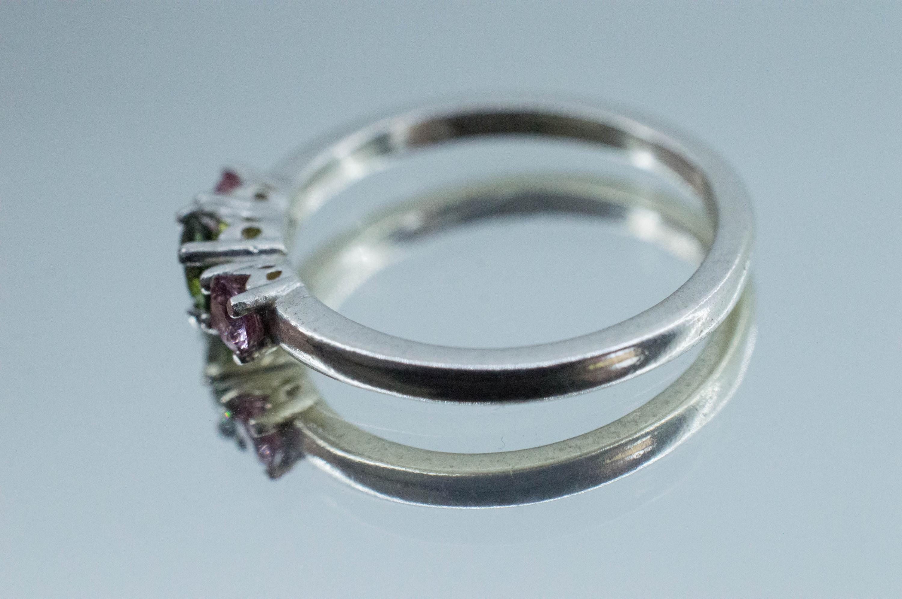 Green Tourmaline and Pink Spinel Ring; Natural Untreated Brazil Tourmaline and Vietnam Spinel