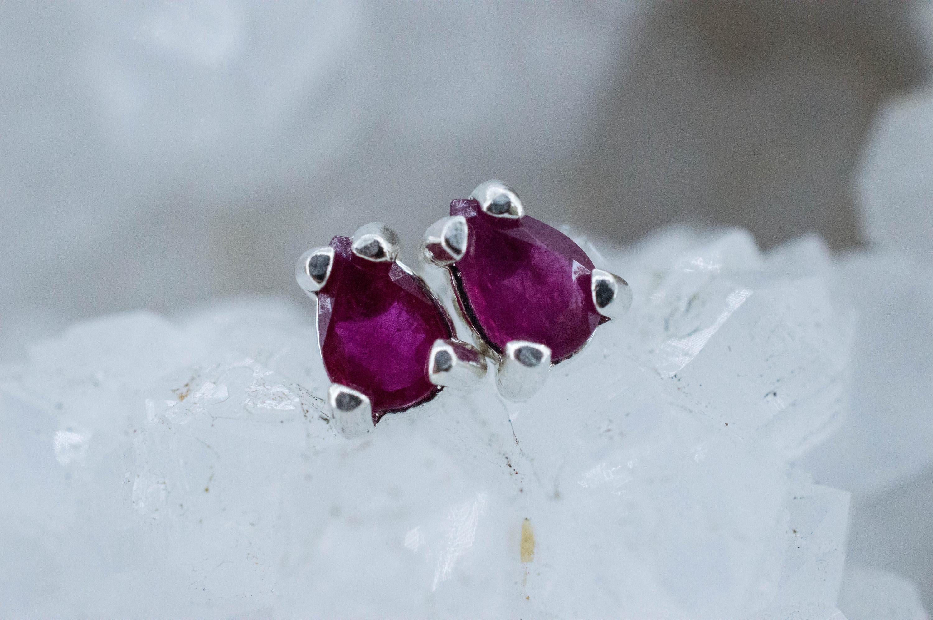 Ruby Earrings; Natural India Ruby; 0.660cts - Mark Oliver Gems