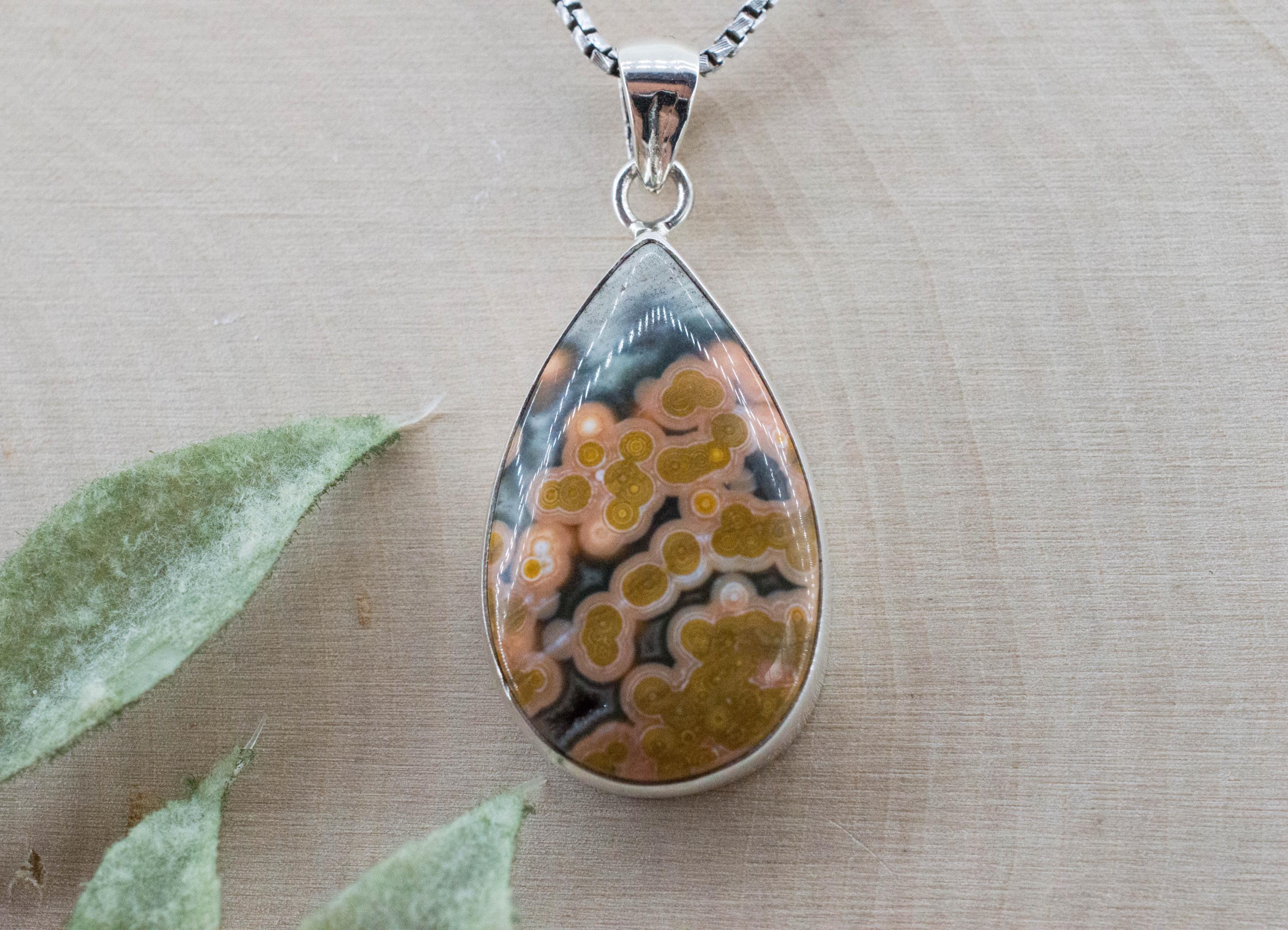 Ocean Jasper Pendant; Natural Untreated Madagascar Jasper; 28x18mm