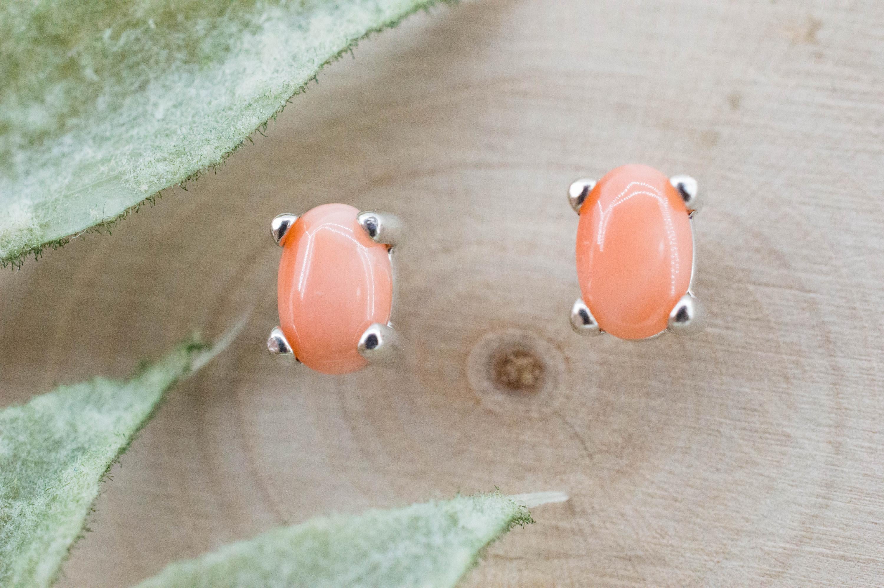Precious Coral Earrings; Genuine Untreated Taiwan Angelskin Coral; 0.895cts