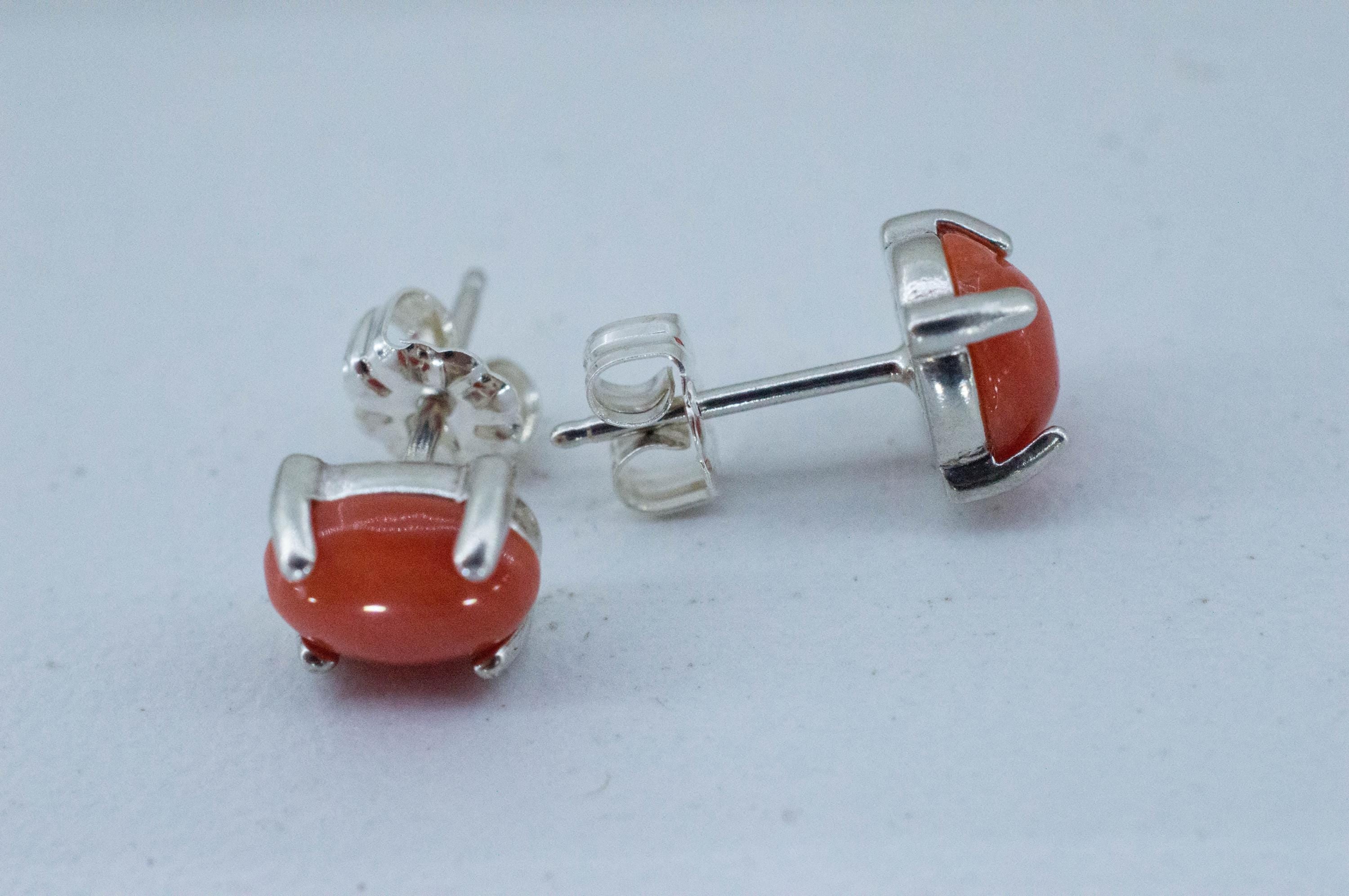 Precious Coral Earrings; Genuine Untreated Taiwan Angelskin Coral; 1.790cts - Mark Oliver Gems