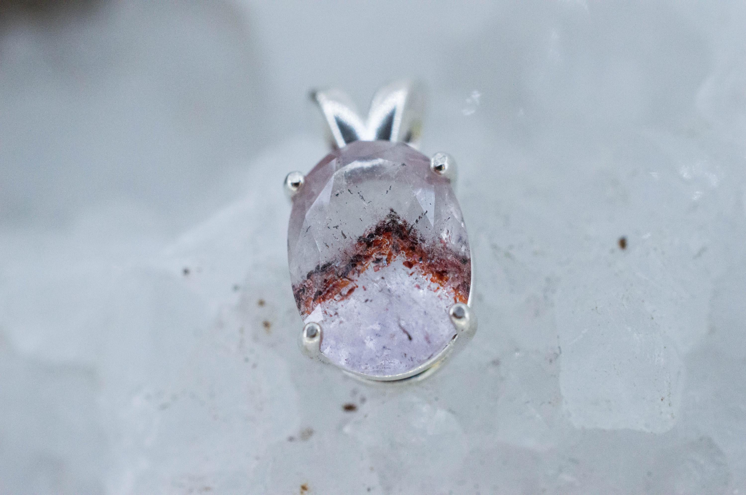 Hematite Quartz Pendant; Natural Untreated Tanzanian Fire and Ice Quartz; 3.235cts