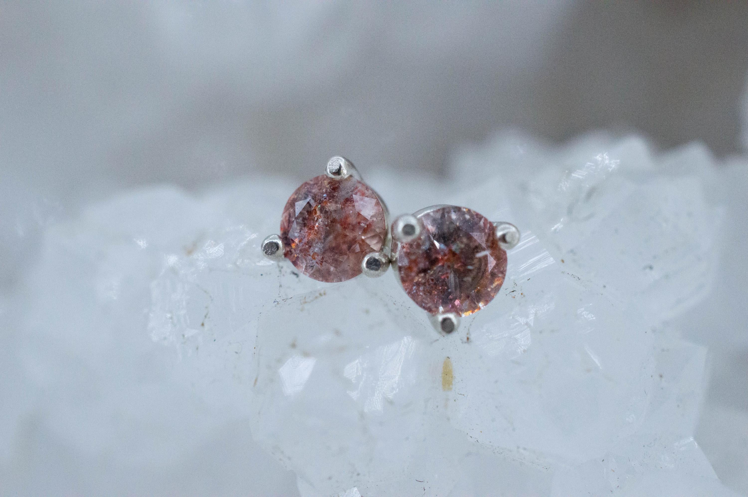 Hematite Quartz Earrings; Natural Untreated Tanzanian Fire and Ice Quartz; 0.455cts