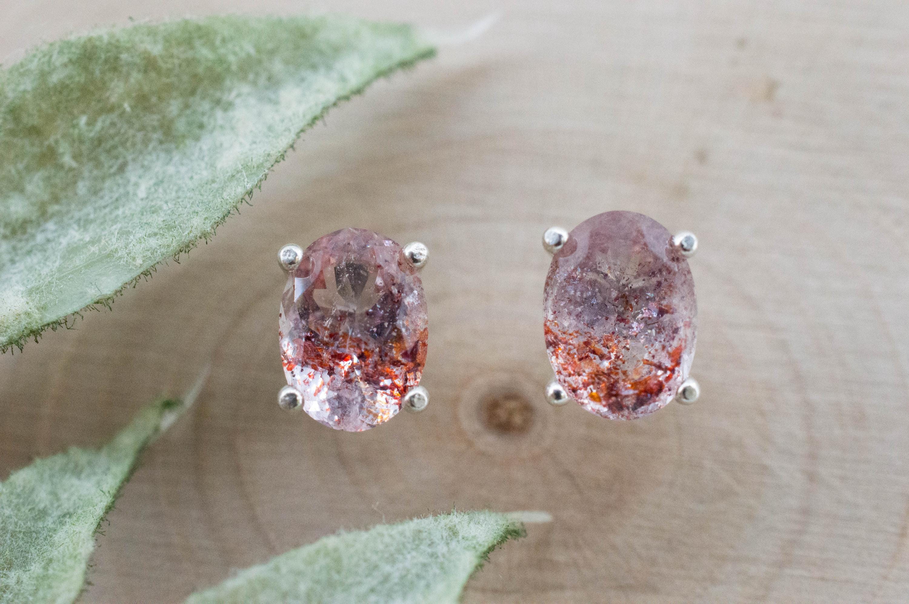 Hematite Quartz Earrings; Natural Untreated Tanzanian Fire and Ice Quartz; 1.635cts