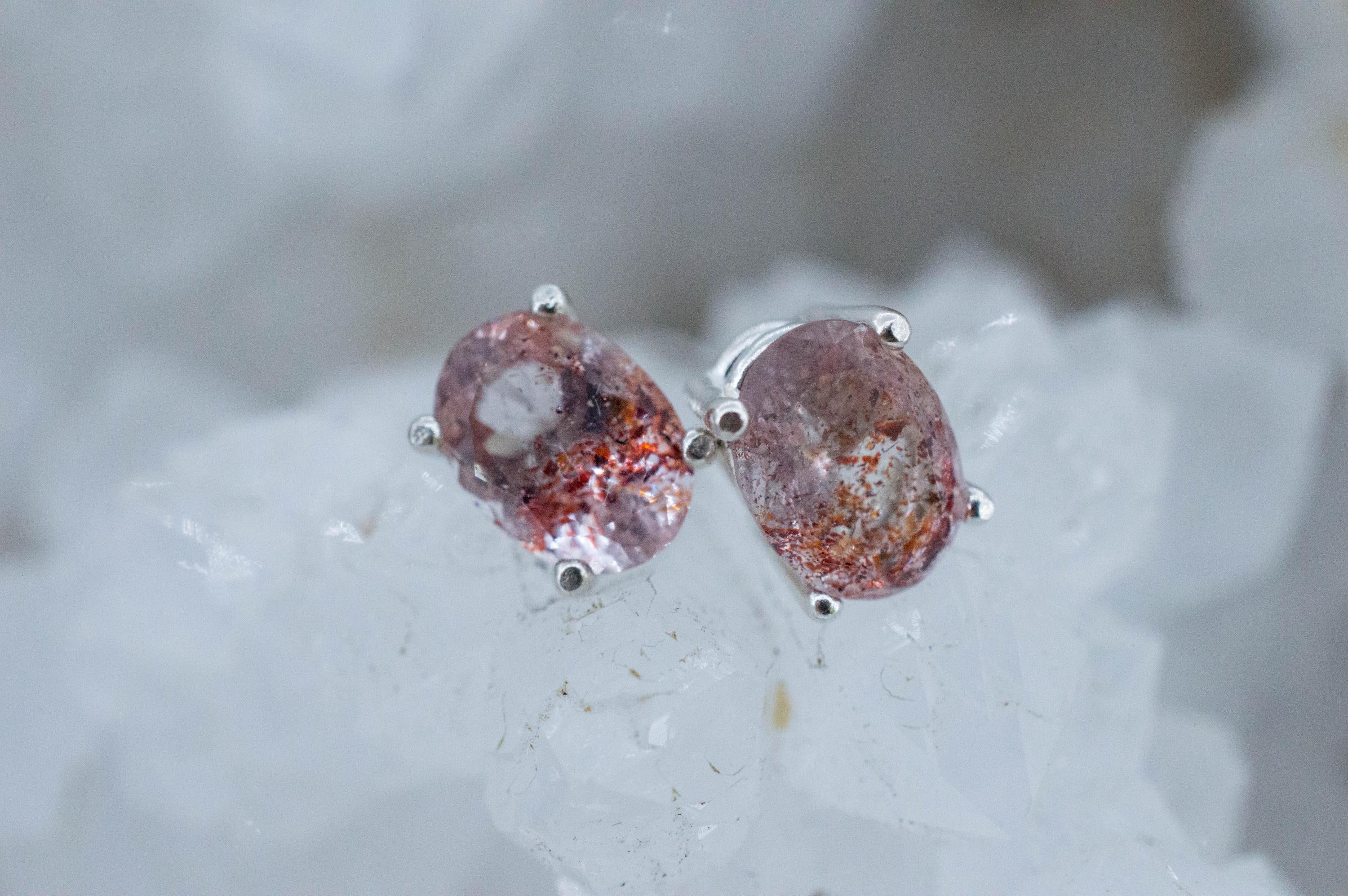 Hematite Quartz Earrings; Natural Untreated Tanzanian Fire and Ice Quartz; 1.635cts