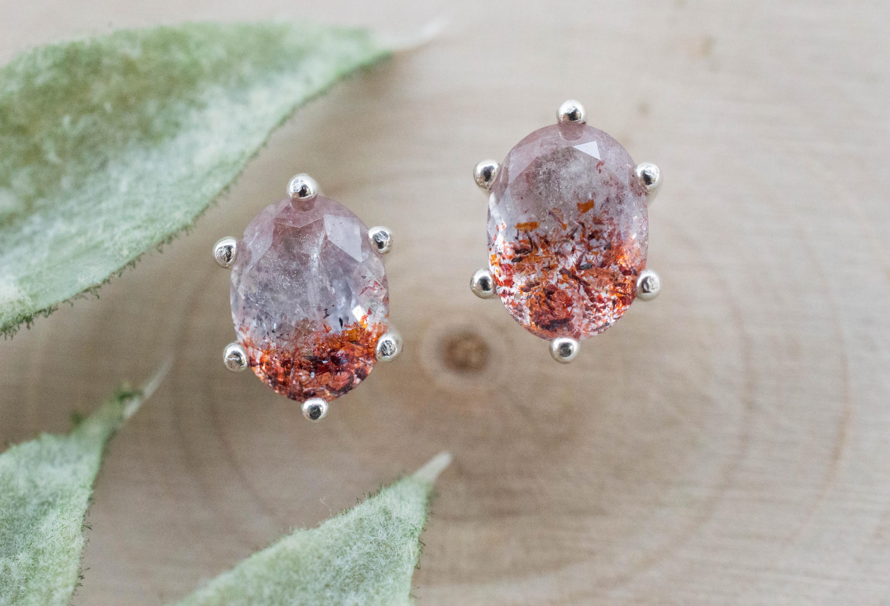 Hematite Quartz Earrings; Natural Untreated Tanzanian Fire and Ice Quartz; 2.340cts