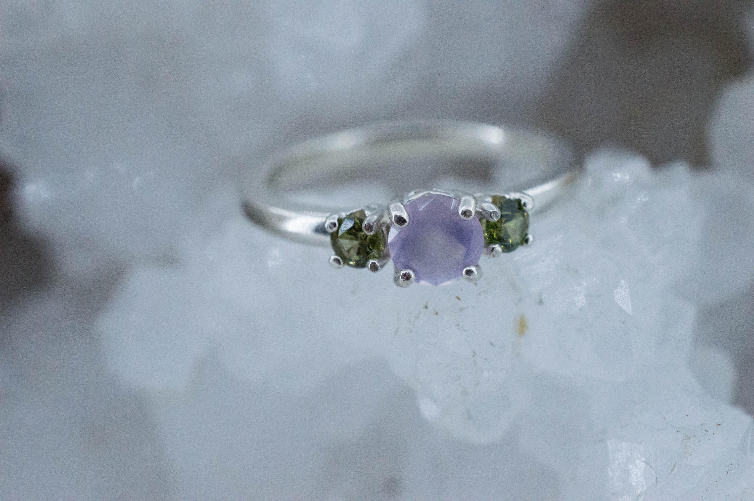 Holly Blue Agate Ring; Natural Untreated Oregon Holley Agate and Sri Lanka Green Zircon - Mark Oliver Gems