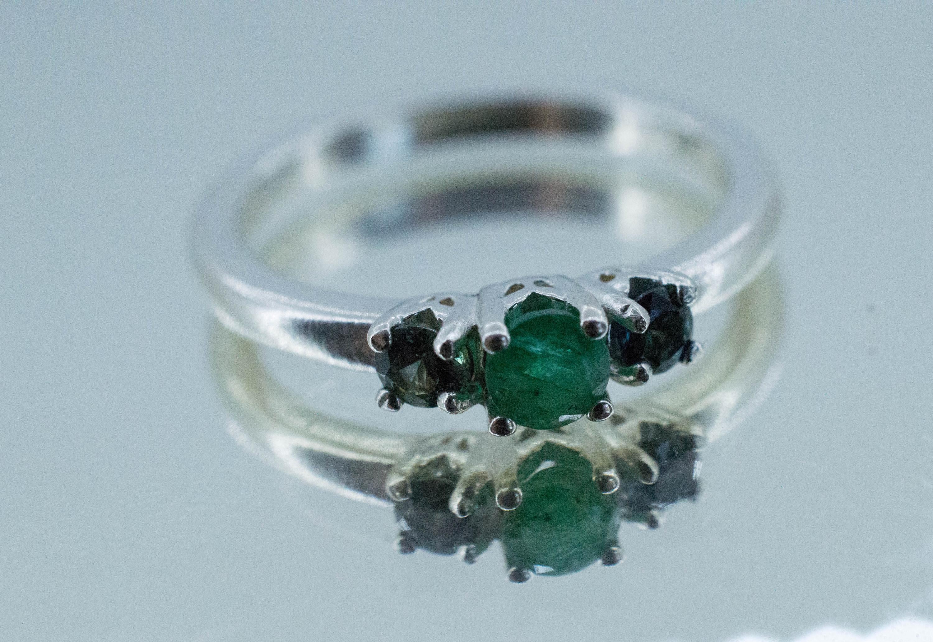 Emerald and Sapphire Ring; Natural Brazil Emerald and Kenya Sapphires - Mark Oliver Gems