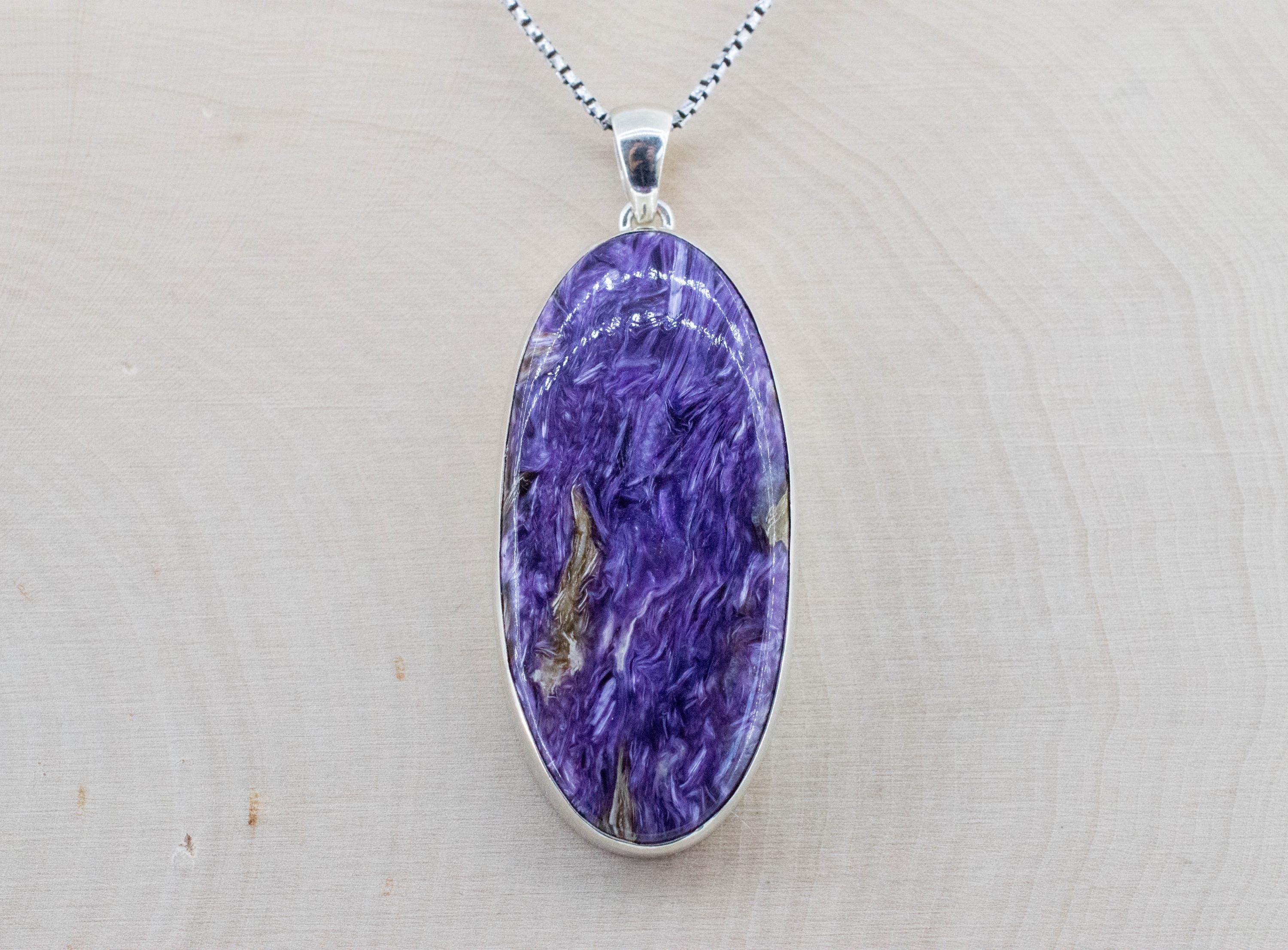 Charoite Pendant; Natural Untreated Siberian Charoite; 50x22mm - Mark Oliver Gems