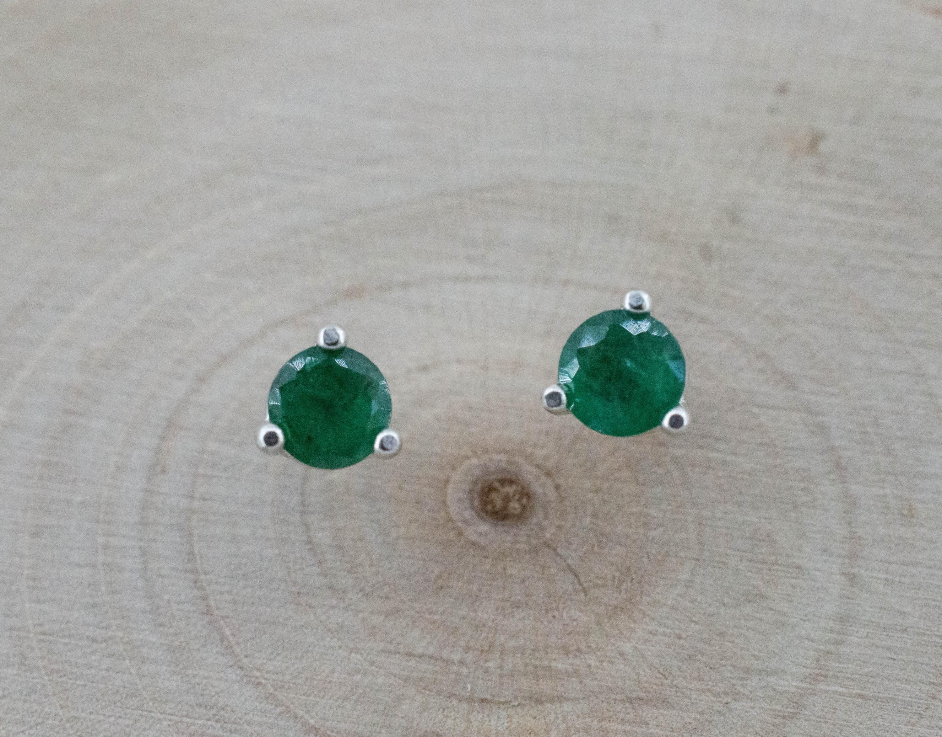 Emerald Earrings; Natural Brazil Emerald; 0.475cts - Mark Oliver Gems