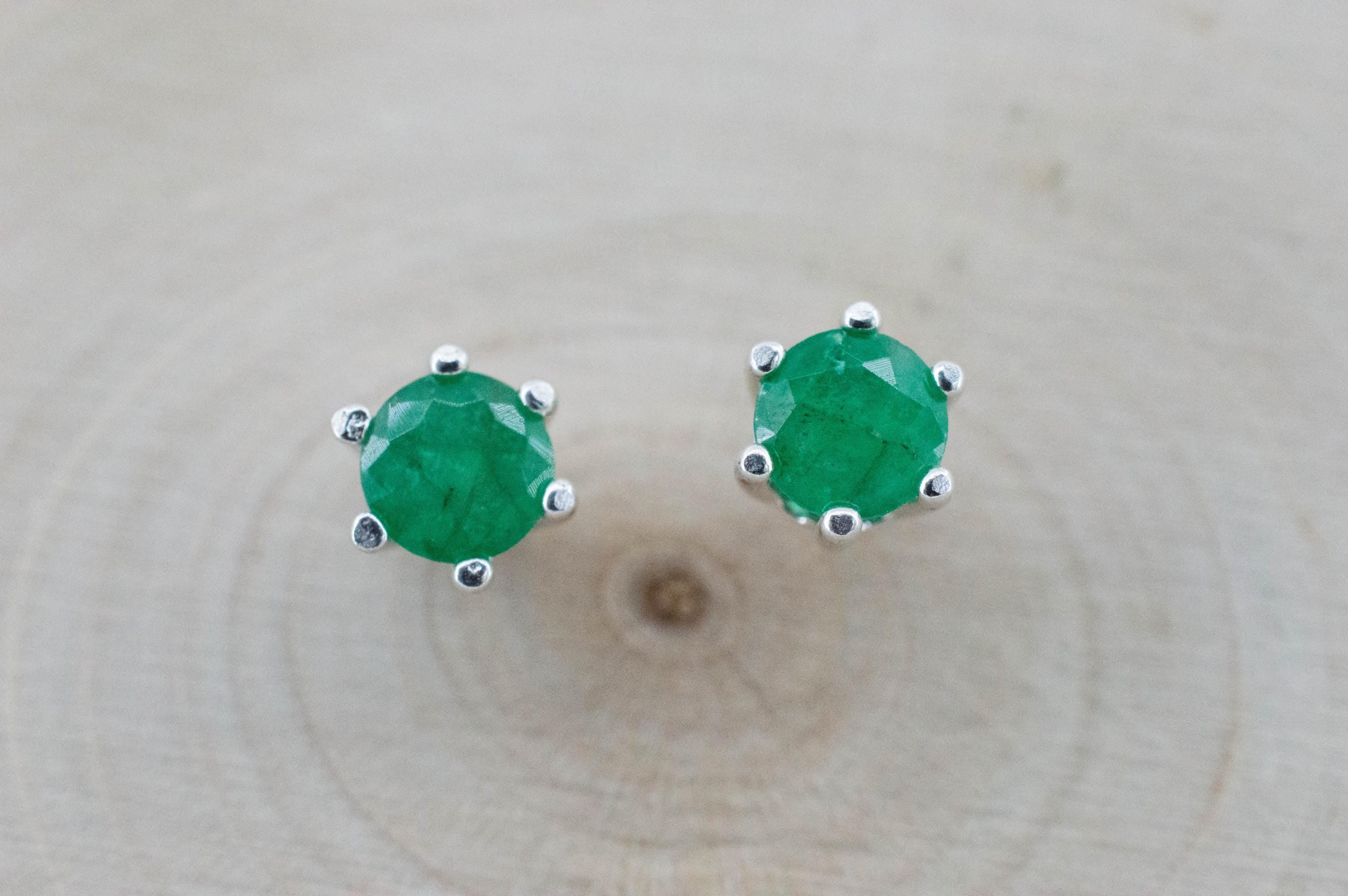 Emerald Earrings; Natural Brazil Emerald; 0.995cts - Mark Oliver Gems