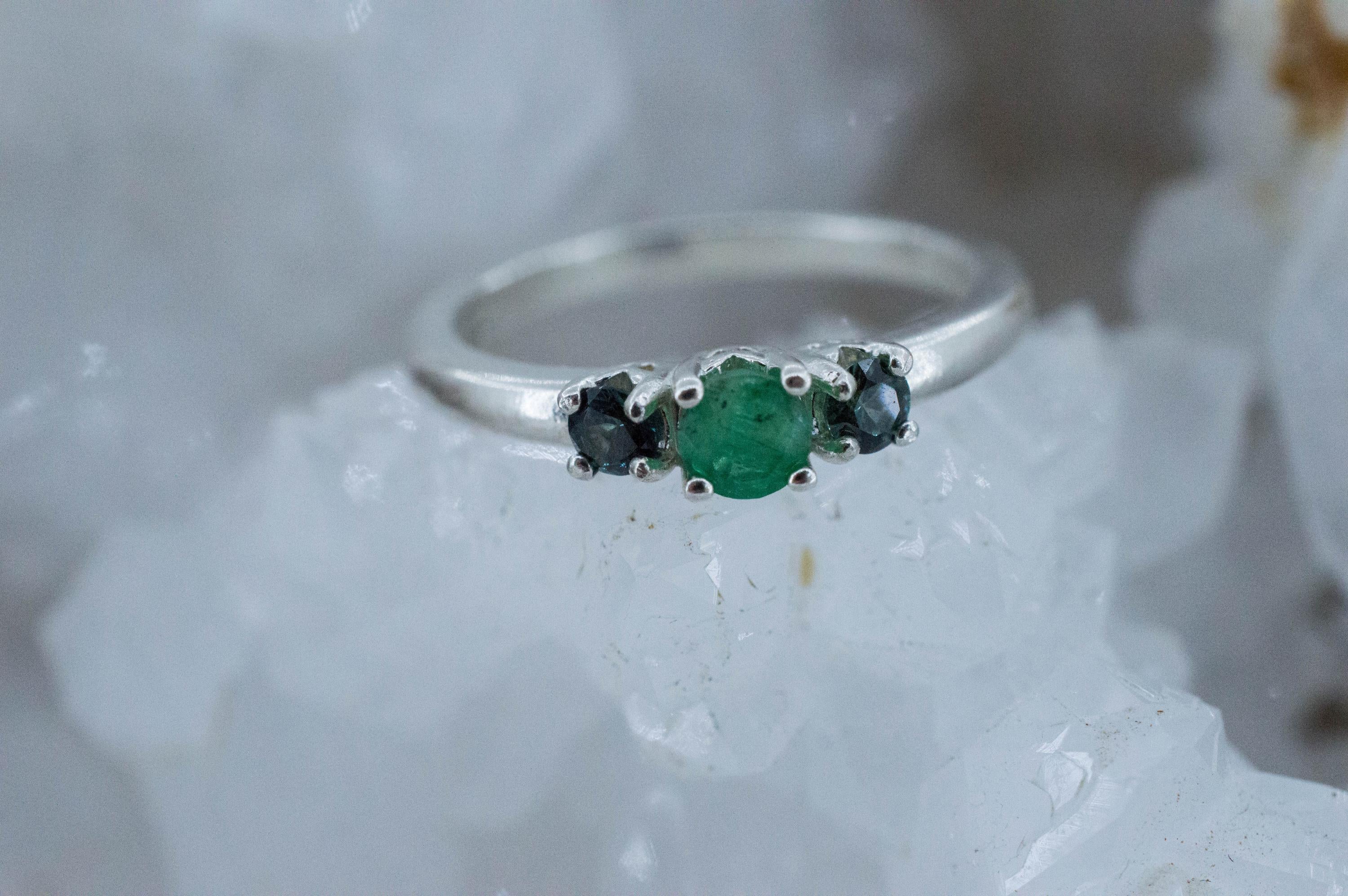 Emerald and Sapphire Ring; Natural Brazil Emerald and Kenya Sapphires - Mark Oliver Gems