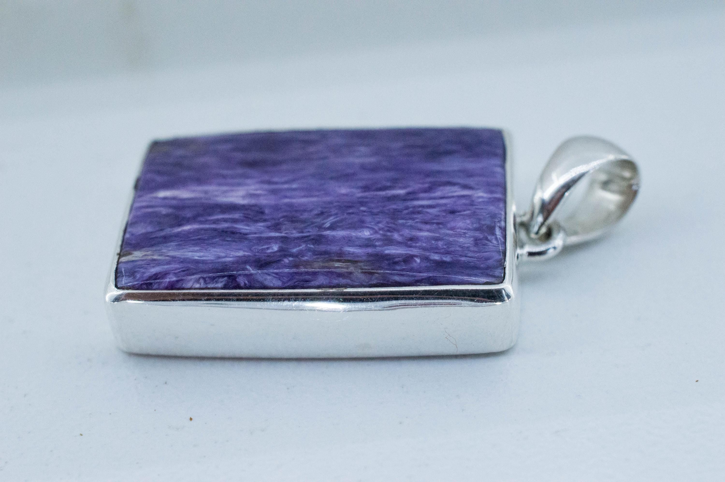 Charoite Pendant; Natural Untreated Siberia Charoite; 30x22mm - Mark Oliver Gems