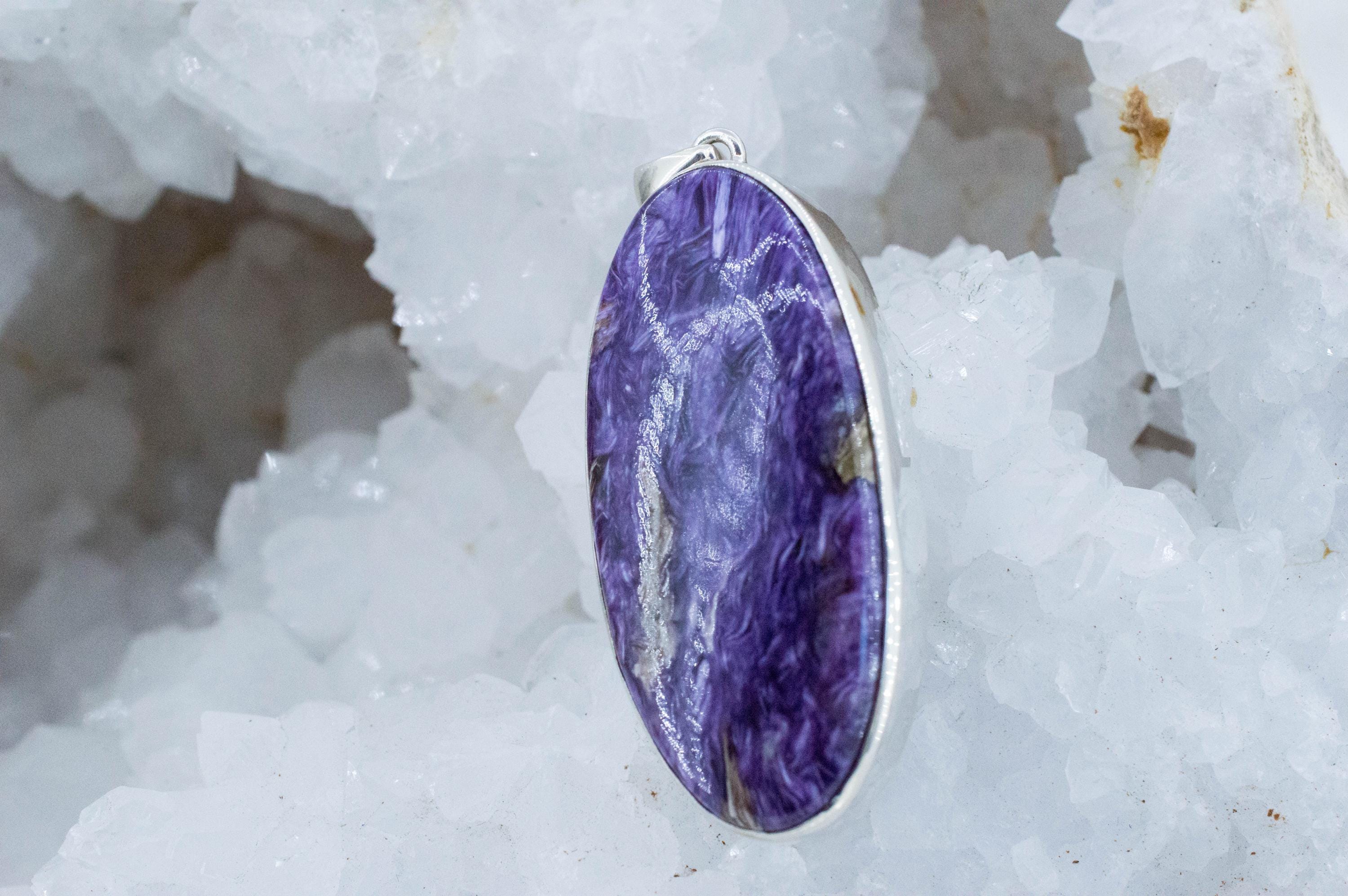 Charoite Pendant; Natural Untreated Siberian Charoite; 50x22mm - Mark Oliver Gems