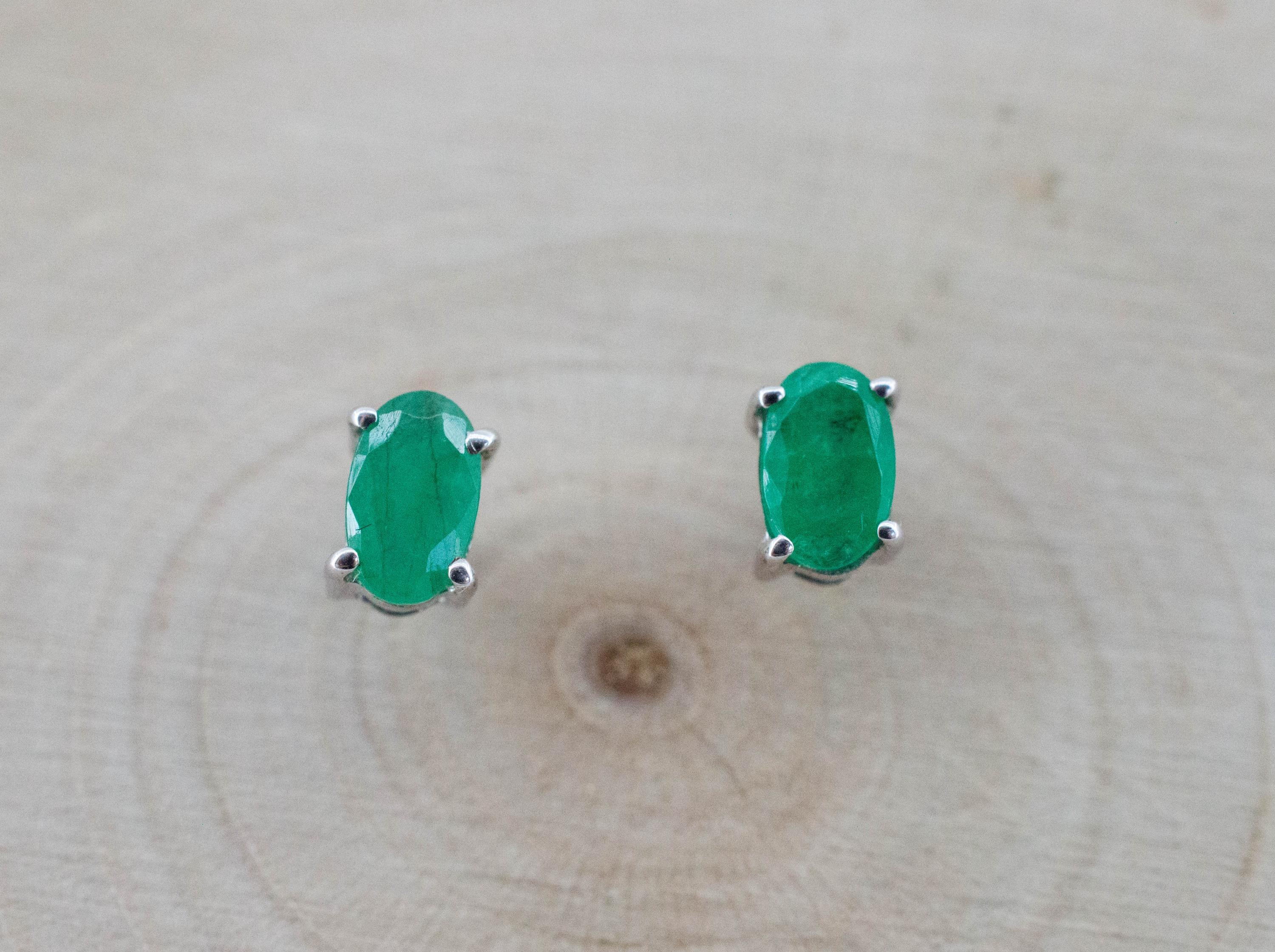 Emerald Earrings; Natural Brazil Emerald; 0.425cts - Mark Oliver Gems
