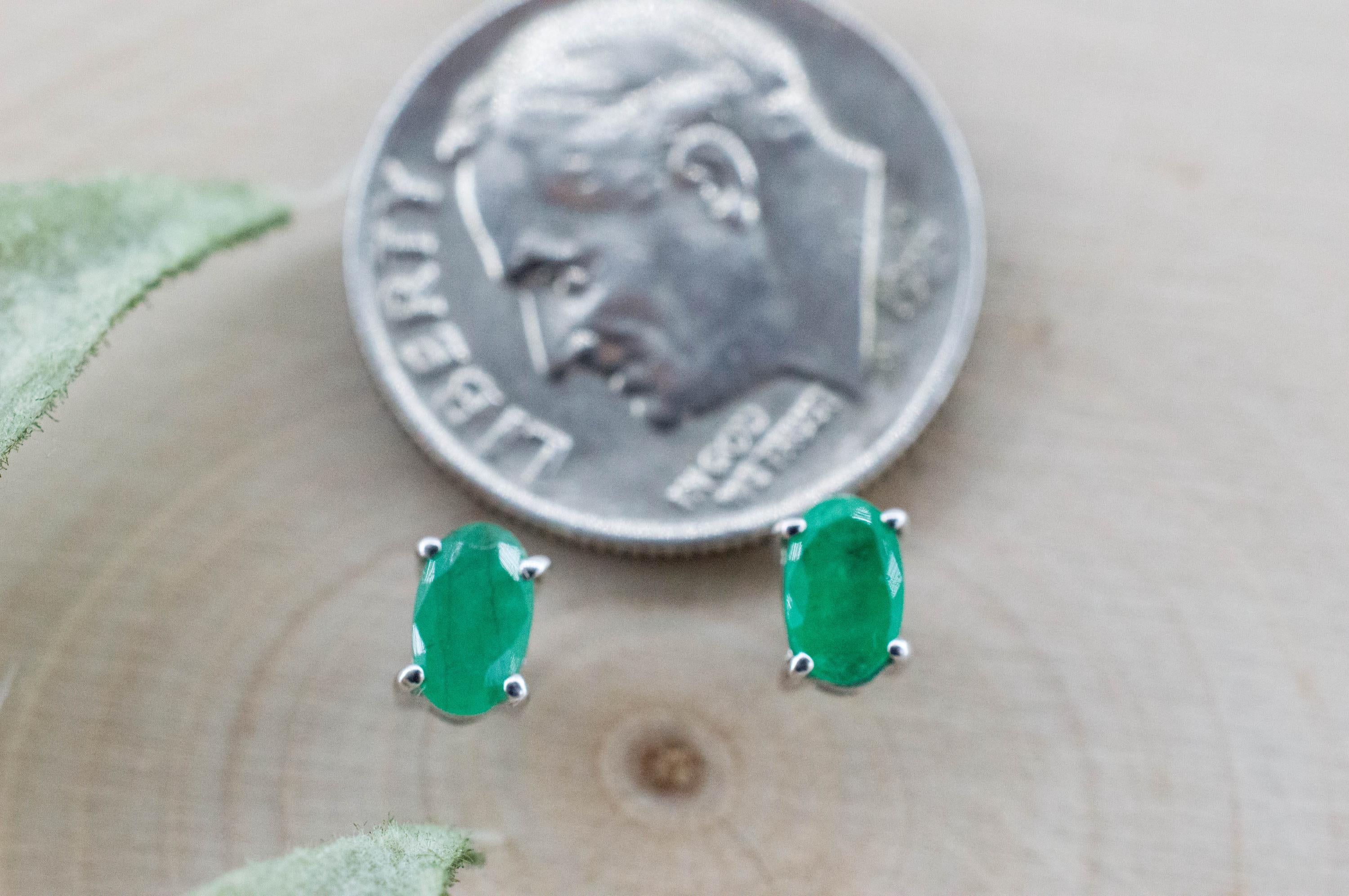 Emerald Earrings; Natural Brazil Emerald; 0.425cts - Mark Oliver Gems