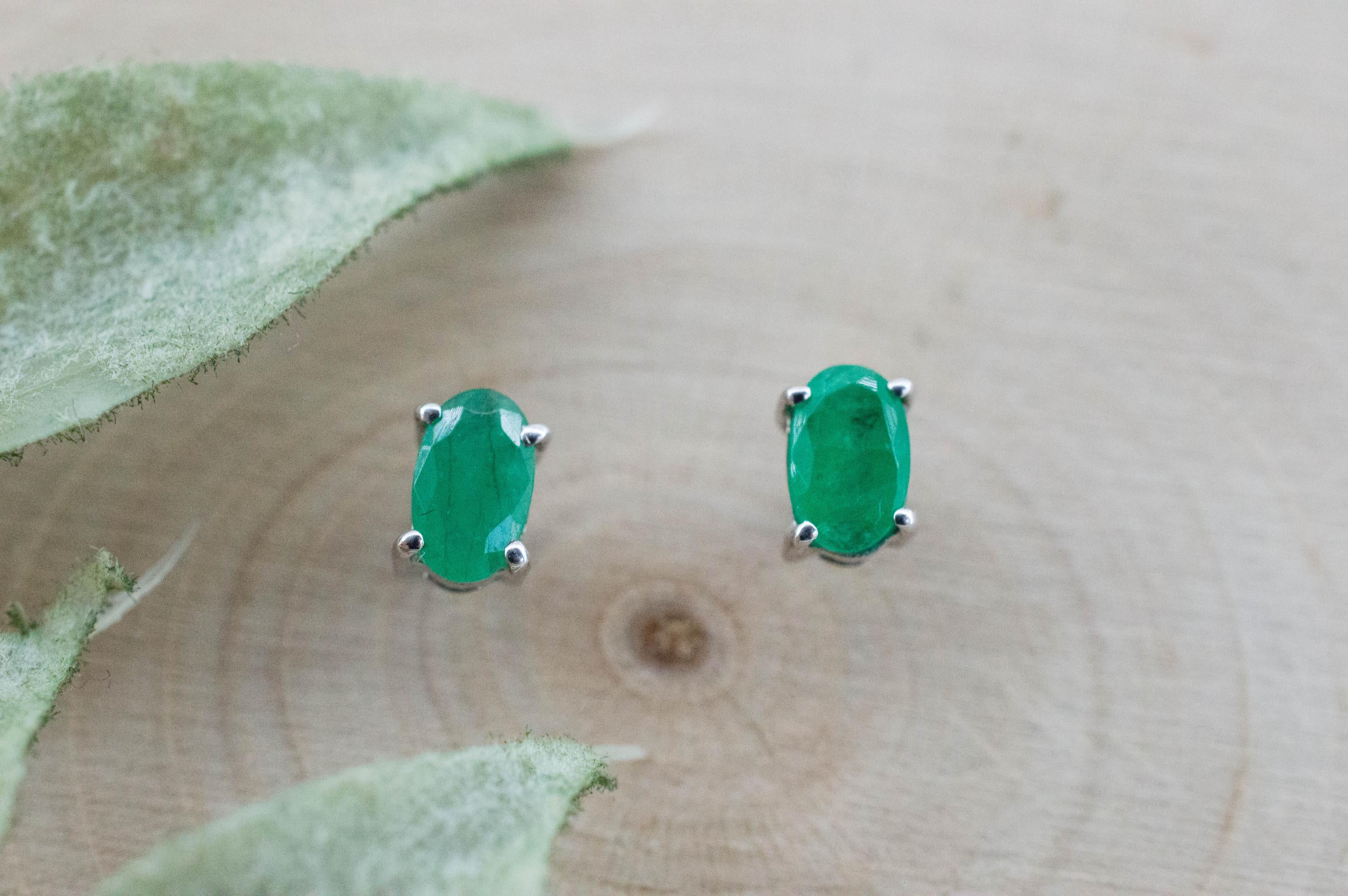 Emerald Earrings; Natural Brazil Emerald; 0.425cts - Mark Oliver Gems