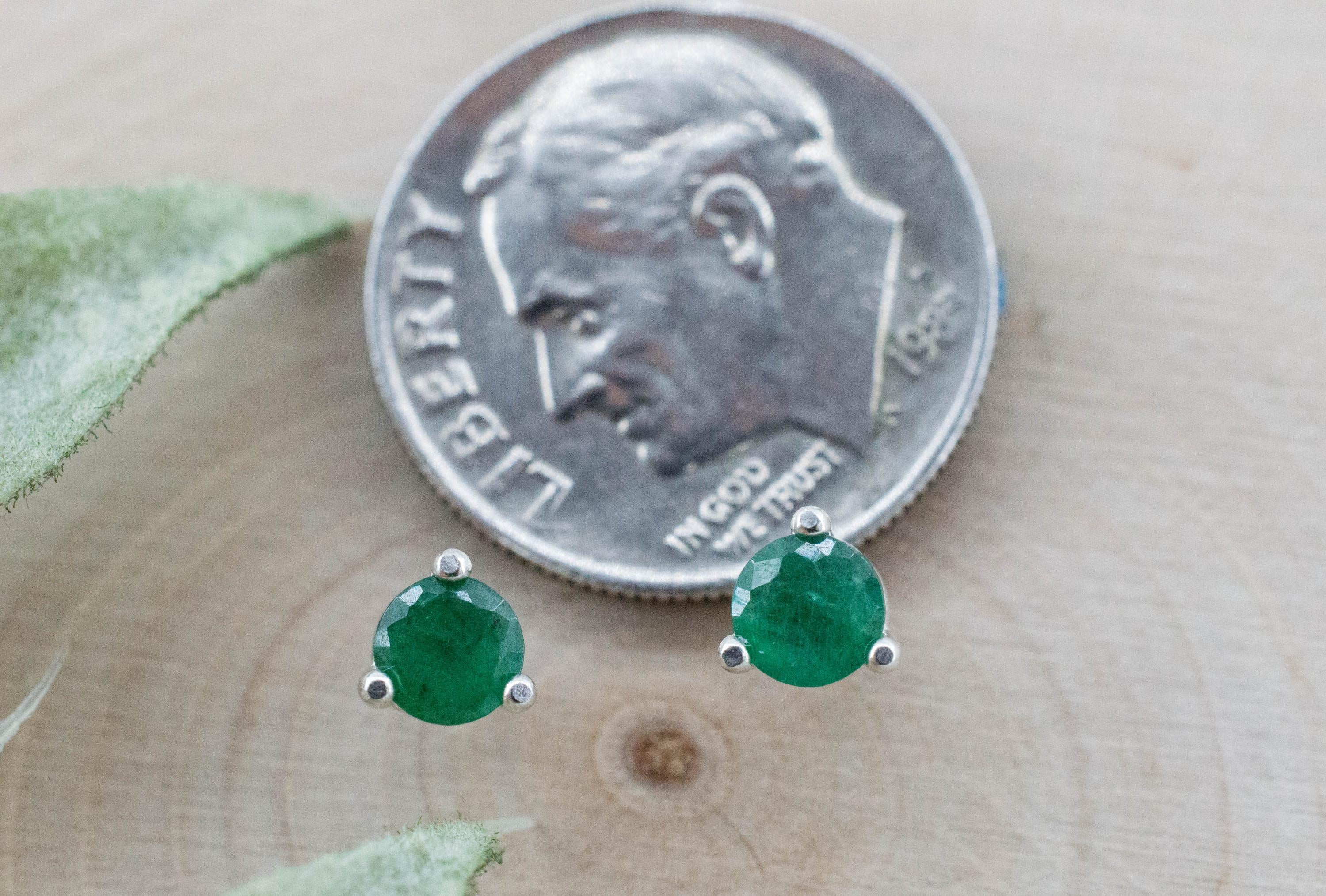 Emerald Earrings; Natural Brazil Emerald; 0.475cts - Mark Oliver Gems