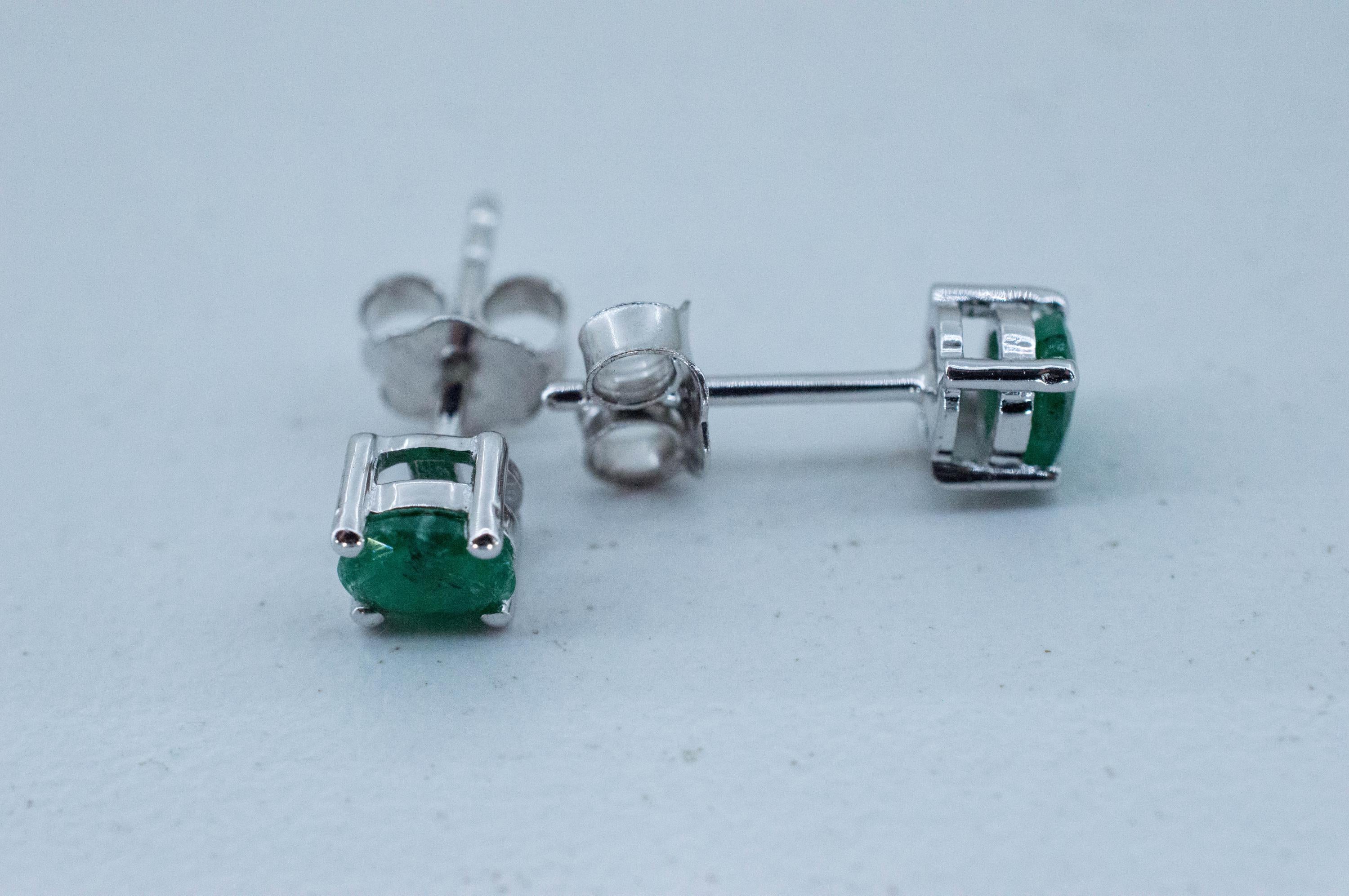 Emerald Earrings; Natural Brazil Emerald; 0.640cts - Mark Oliver Gems