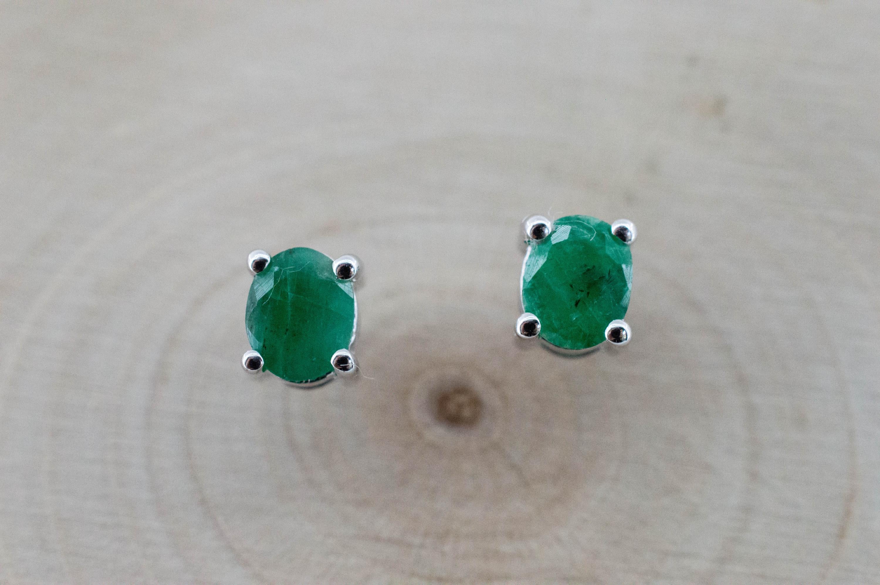 Emerald Earrings; Natural Brazil Emerald; 0.640cts - Mark Oliver Gems
