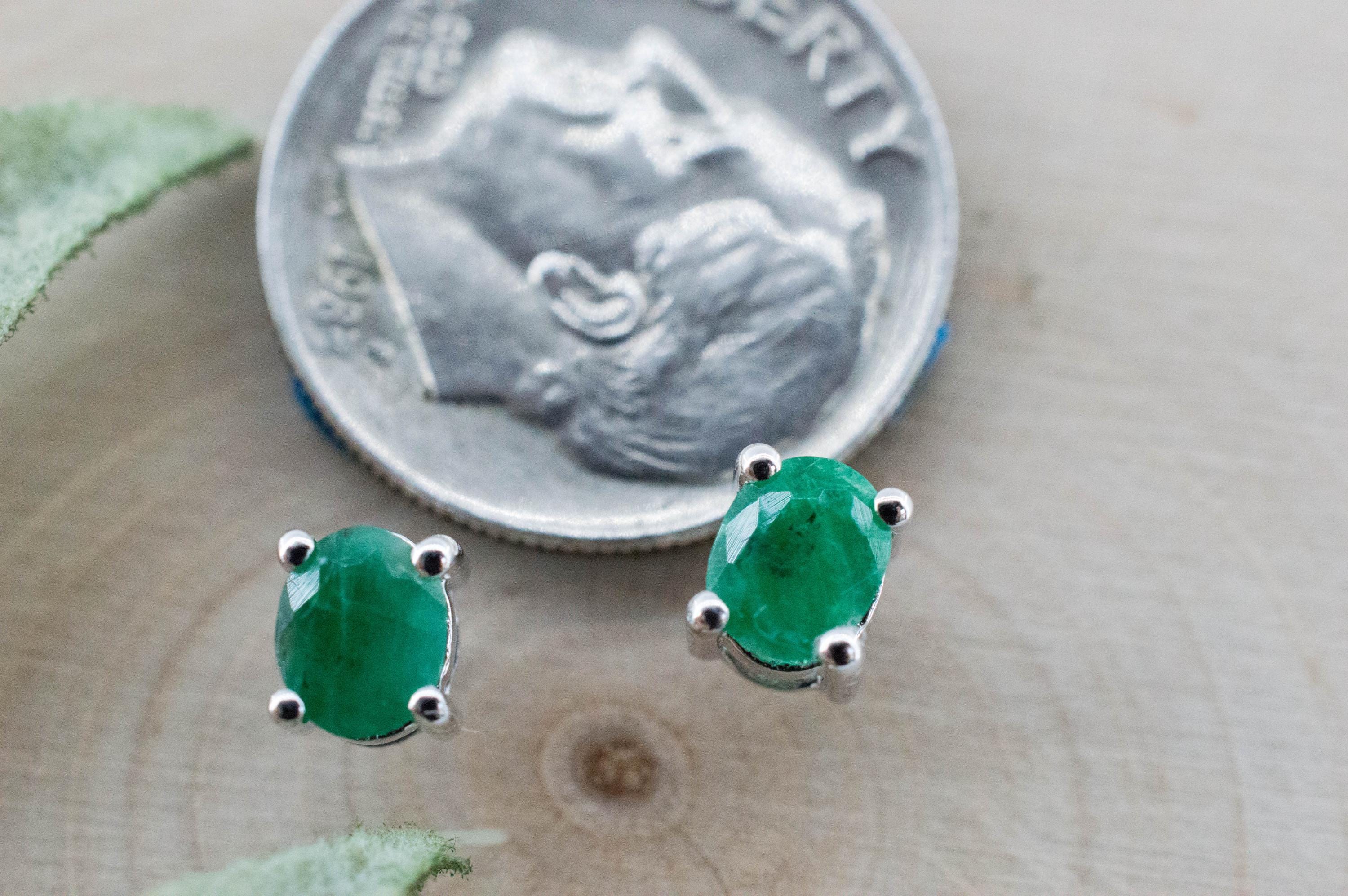 Emerald Earrings; Natural Brazil Emerald; 0.640cts - Mark Oliver Gems