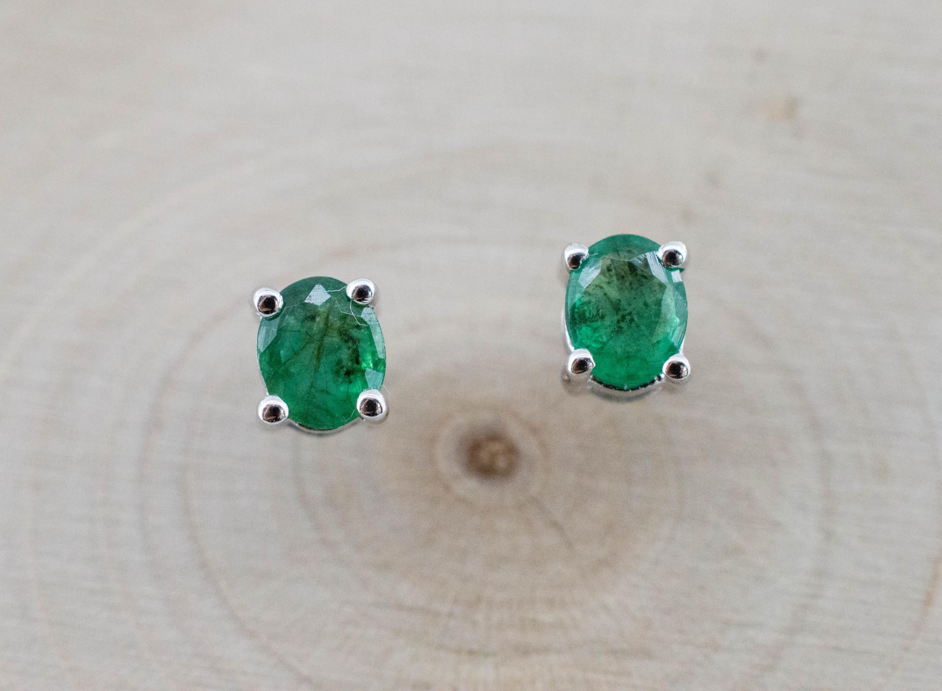 Emerald Earrings; Natural Brazil Emerald; 0.645cts - Mark Oliver Gems