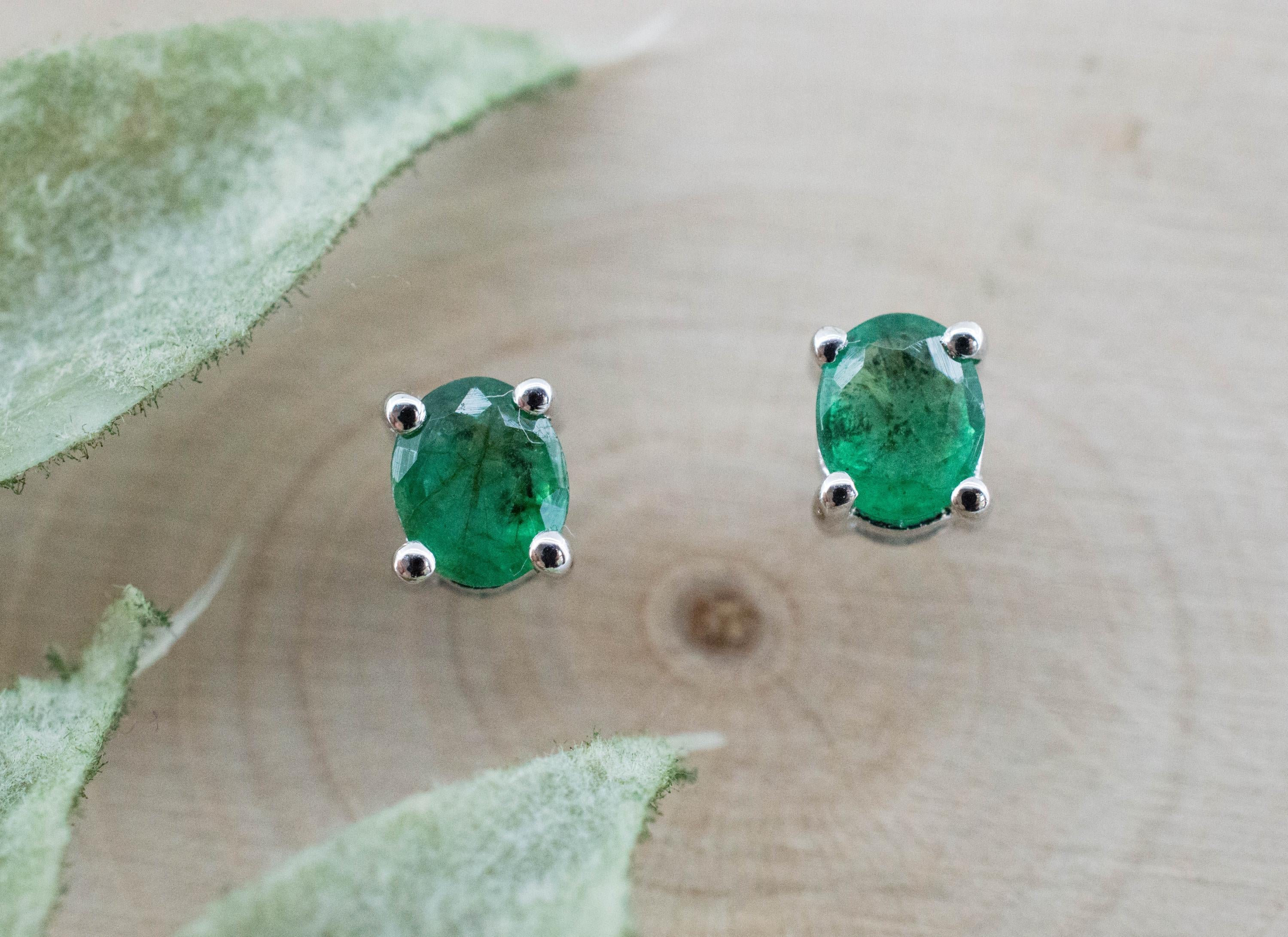 Emerald Earrings; Natural Brazil Emerald; 0.645cts - Mark Oliver Gems